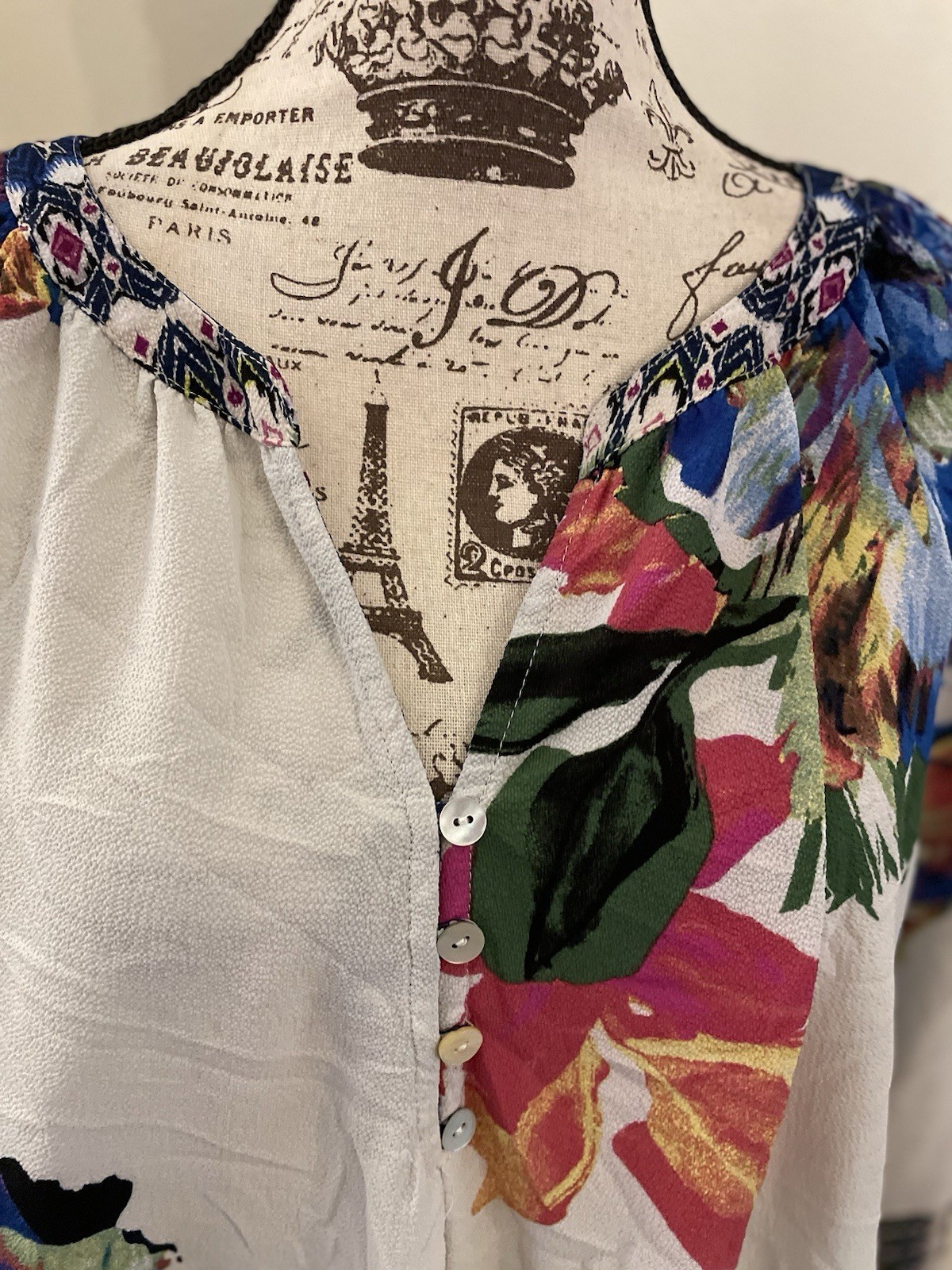Anthropologie Fig & Flower Womens Floral Tunic Top Size XL Boho Festival Artsy