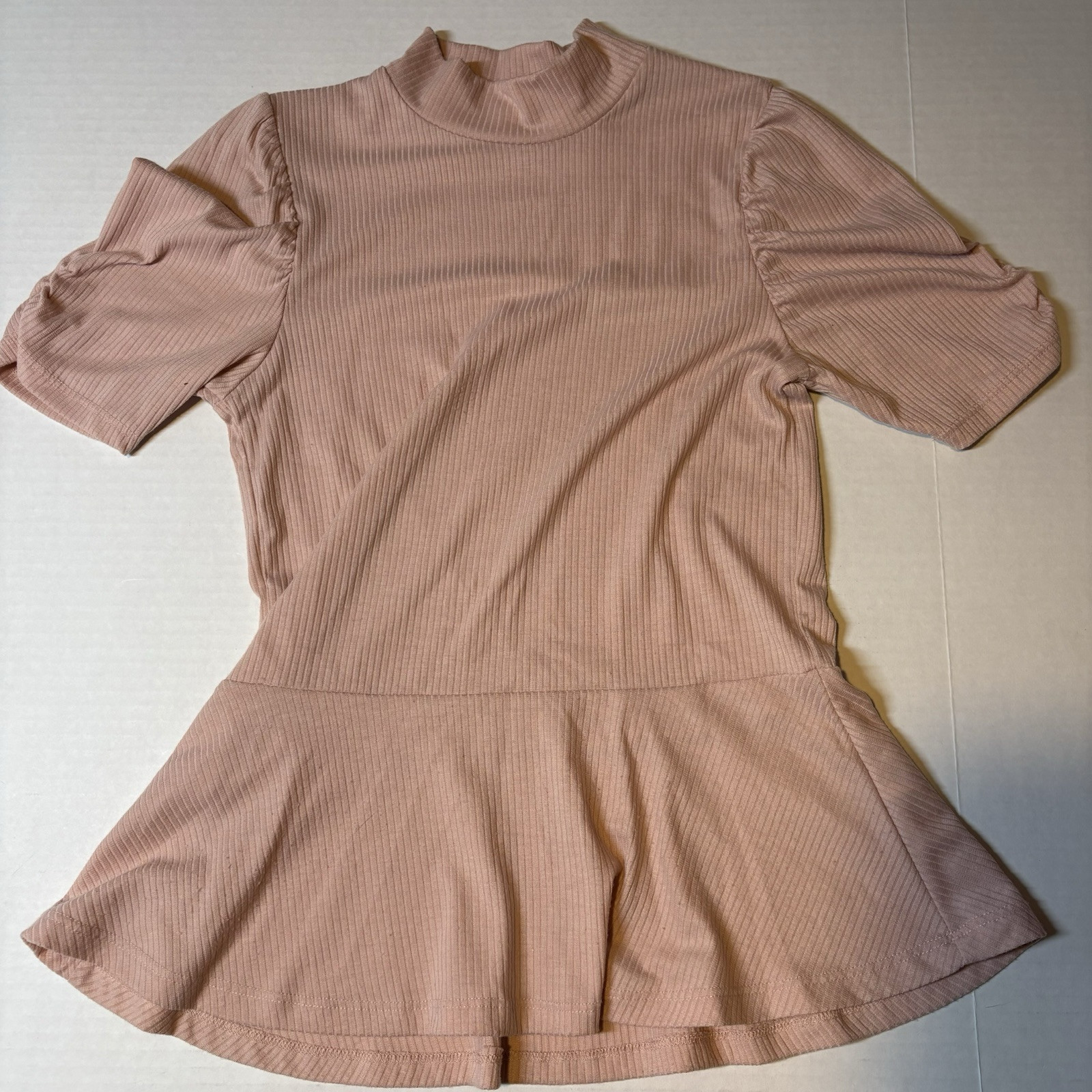 Jolie & Joy Pink Peplum High Neck Blouse Sz M A3155