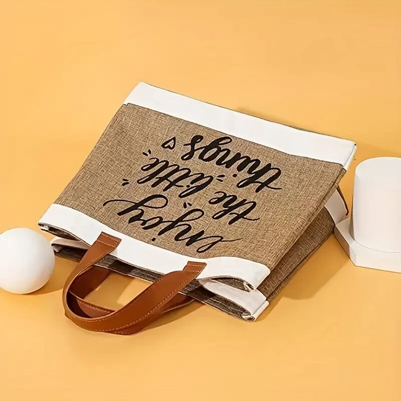 Tote Bag Simple Letter Print Satchel Bag, Colorblock Tote Handbag All-Match Bag