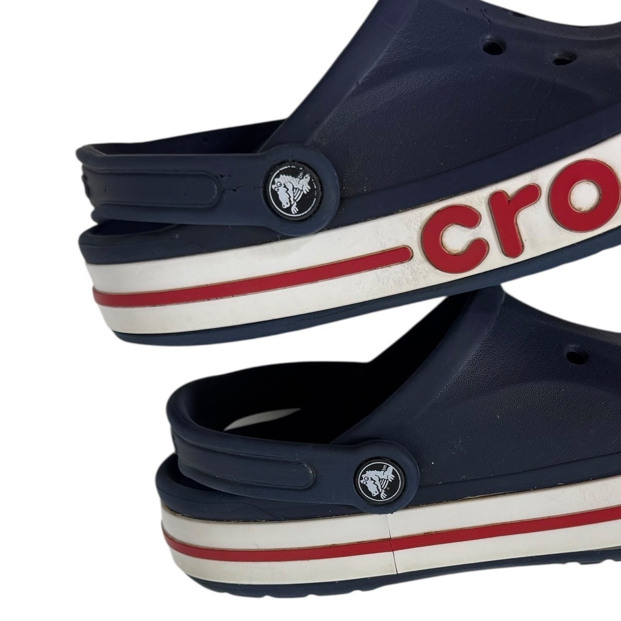 Crocs Bayaband Clogs Navy Blue White Red Mens 5 Womens 7 Unisex Slip On Shoes