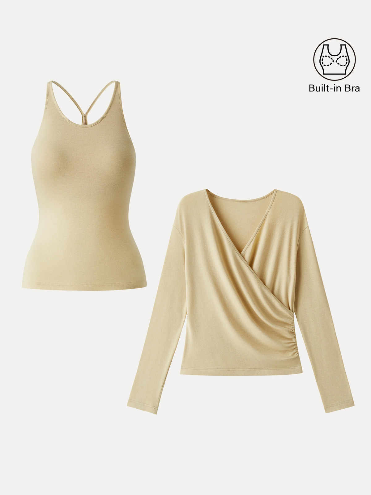 OGL Summer Two-Piece Set Cami with Surplice Ruched Top