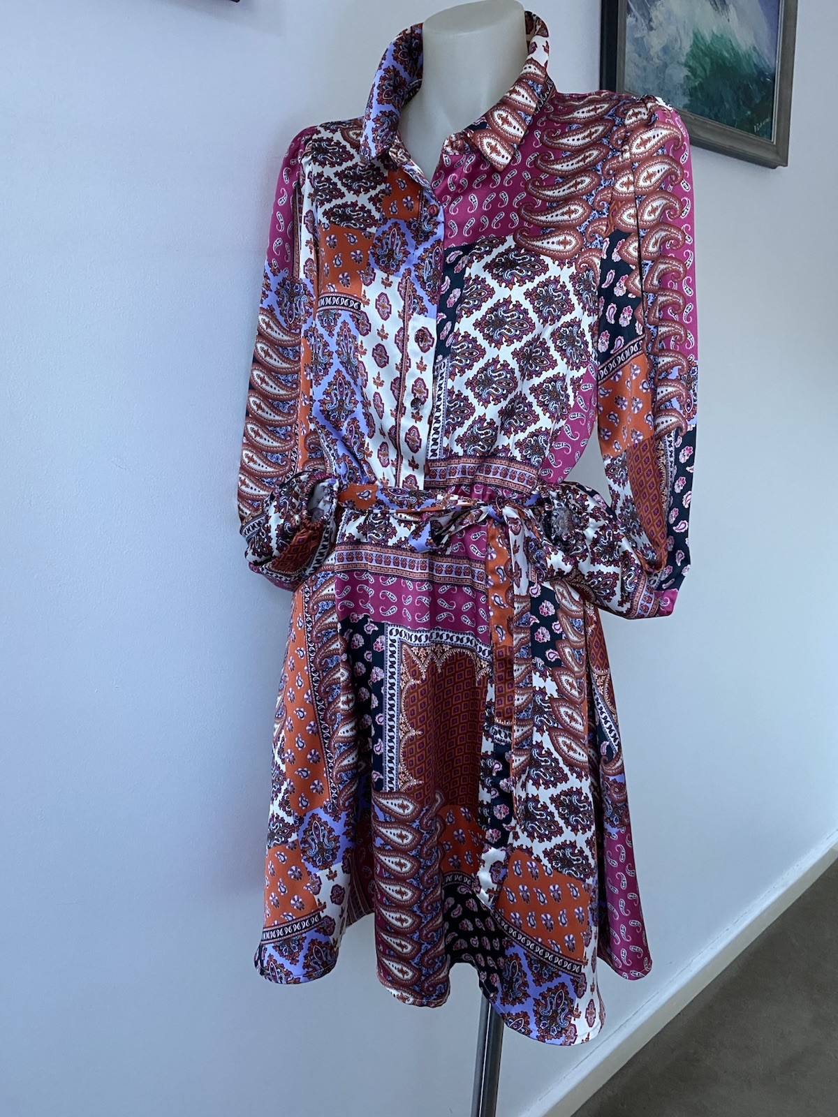 Sports girl Fab Printed Satin Shirtwaist Style Party Dress.NWOT. size 8