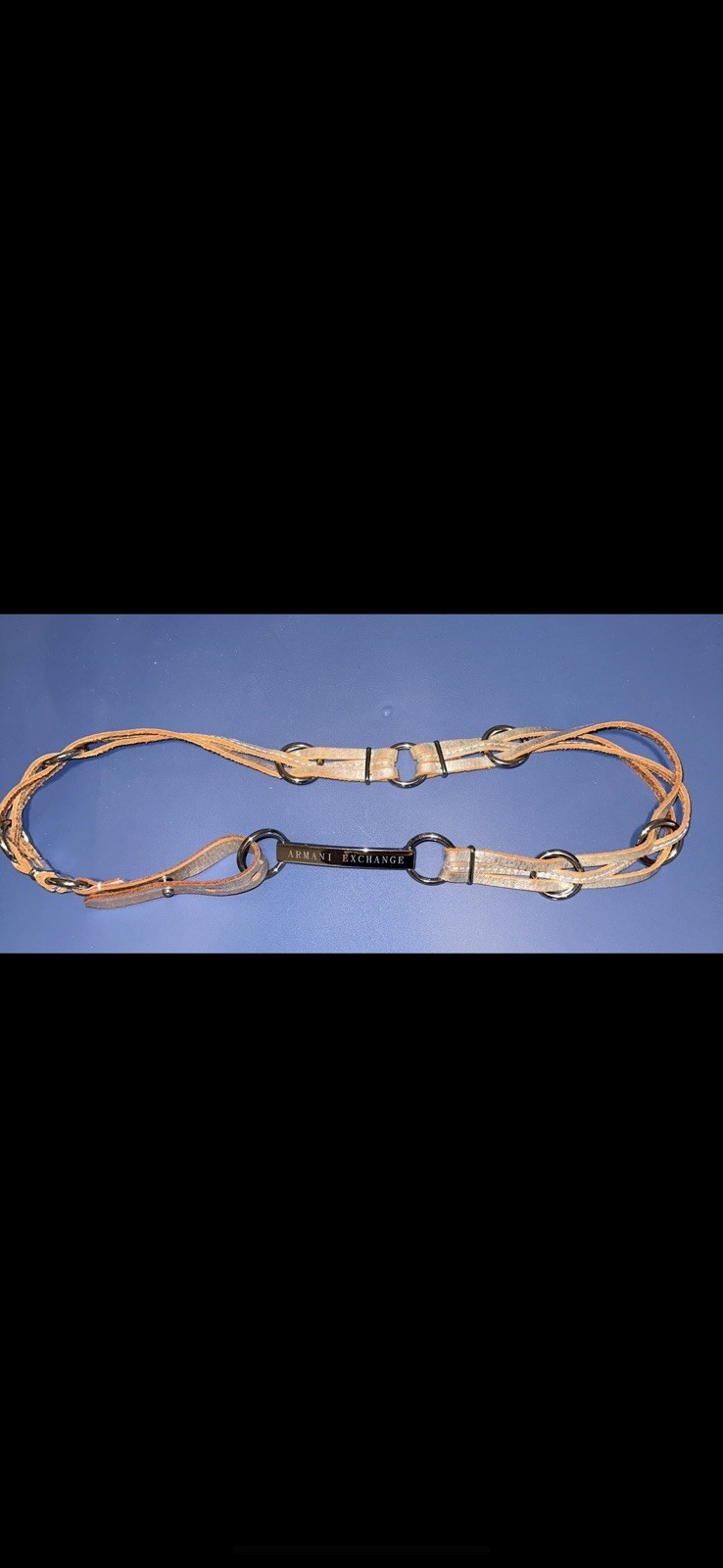 Y2K Vintage Boho Chic Streetwear Armani Exchange Leather Silver Belt S/M