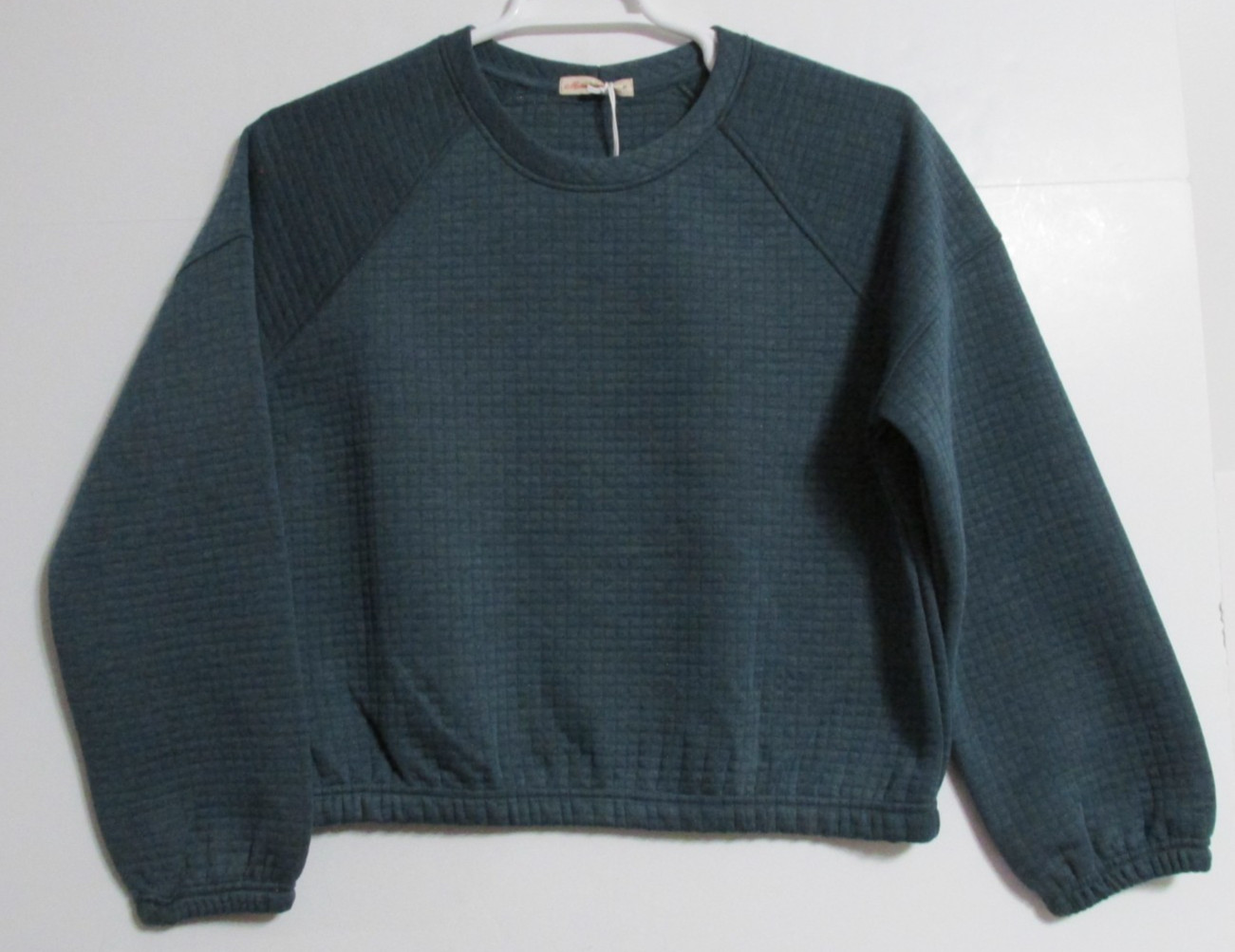 Women’s Marine Layer Corbet Quilted Crewneck Top Dark Teal Heather Size MEDIUM