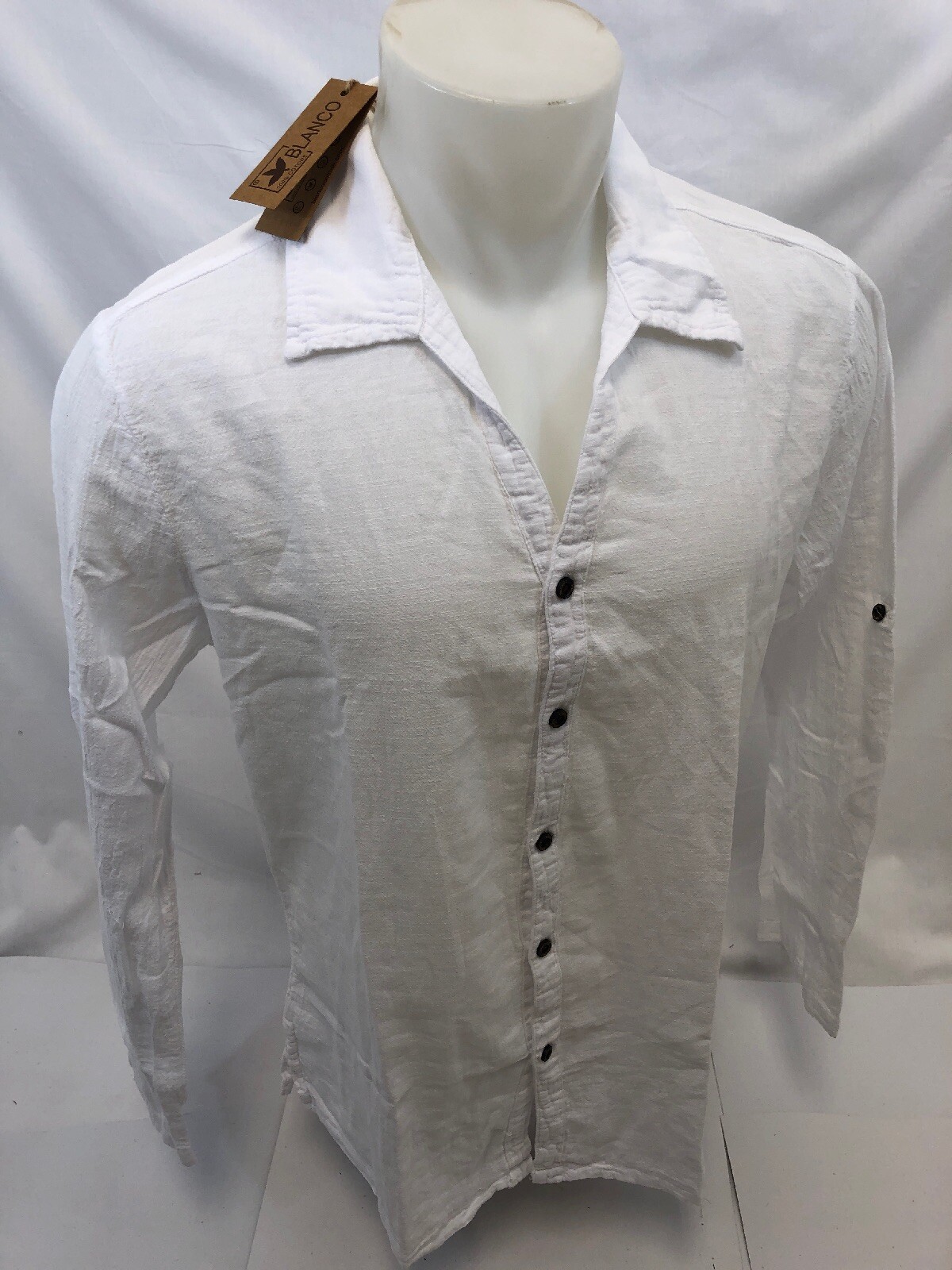 Mens LONG SLEEVE BUTTON UP BLANCO By ENVY WHITE SHIRT BEACH TOP 100% Cotton NWT