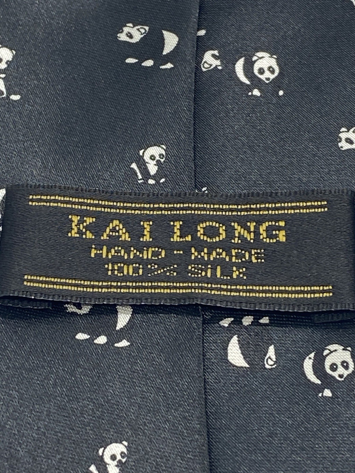 Whimsy Panda Neck Tie Mens Black Animal Print Modern Novelty Suit Dark KAI LONG