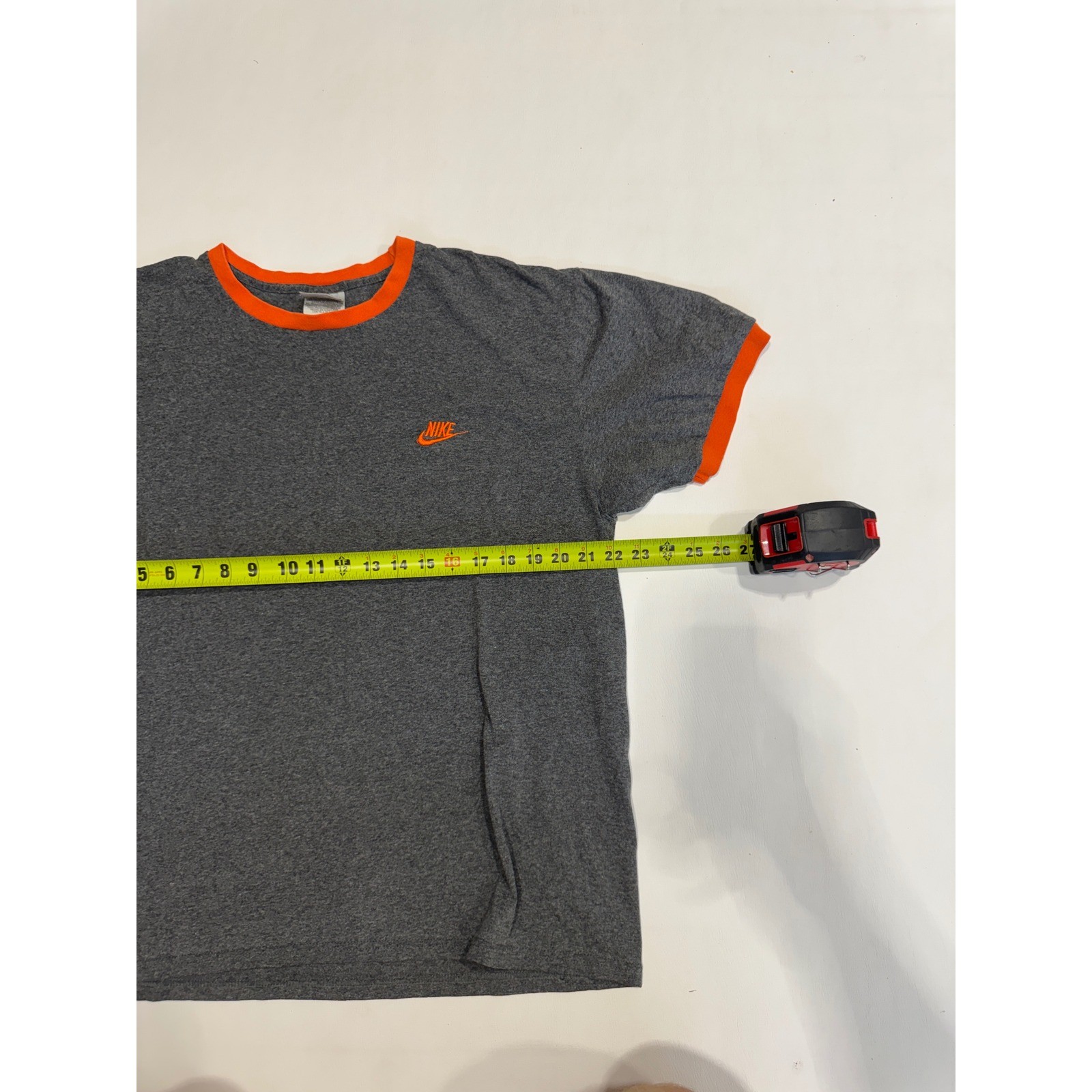 Nike Mens Ringer T-Shirt Gray Orange Embroidered Logo Size Large RN 56323