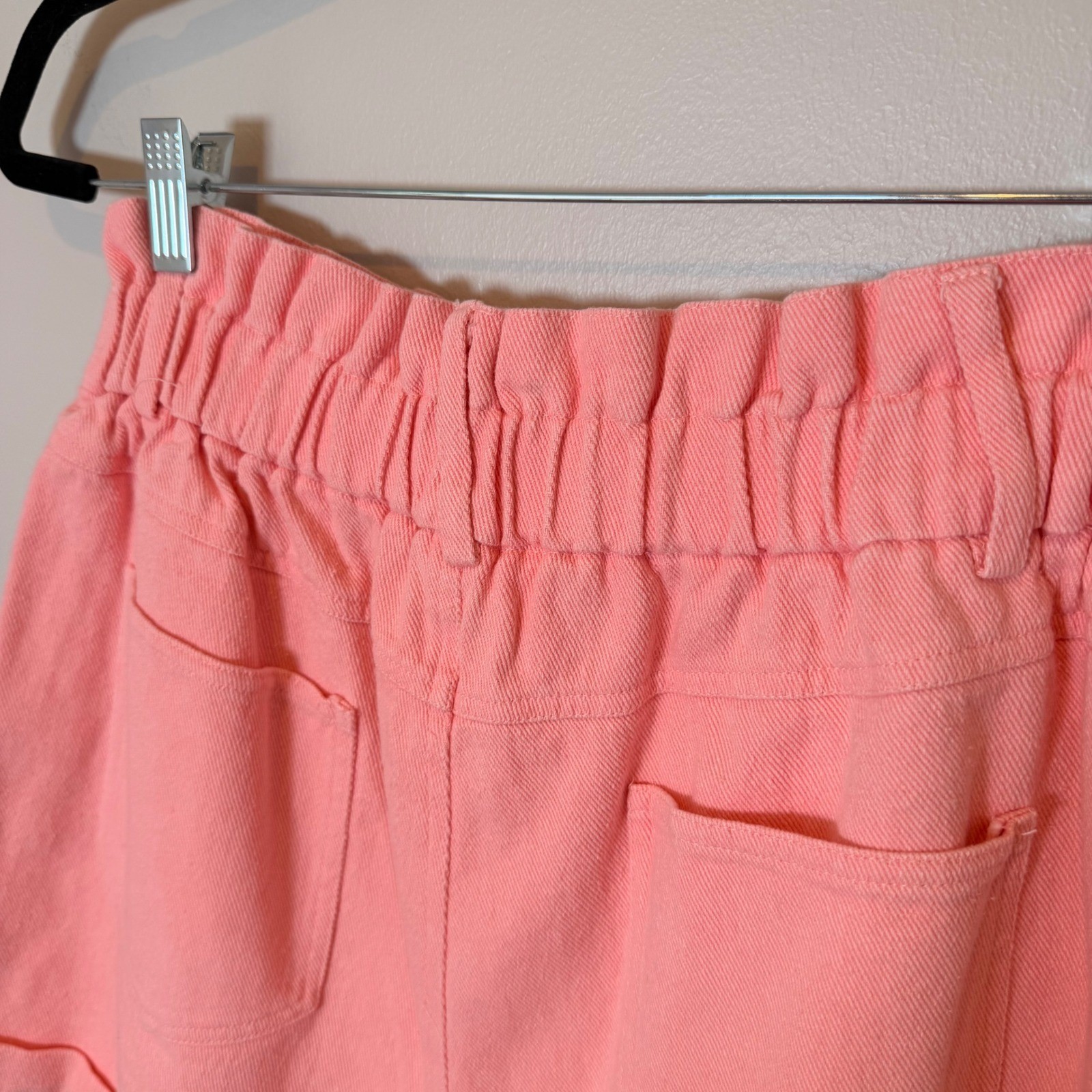 Pastel Pink Cotton Denim Paperbag Shorts (M) Summer Beachy Girly Casual Elastic
