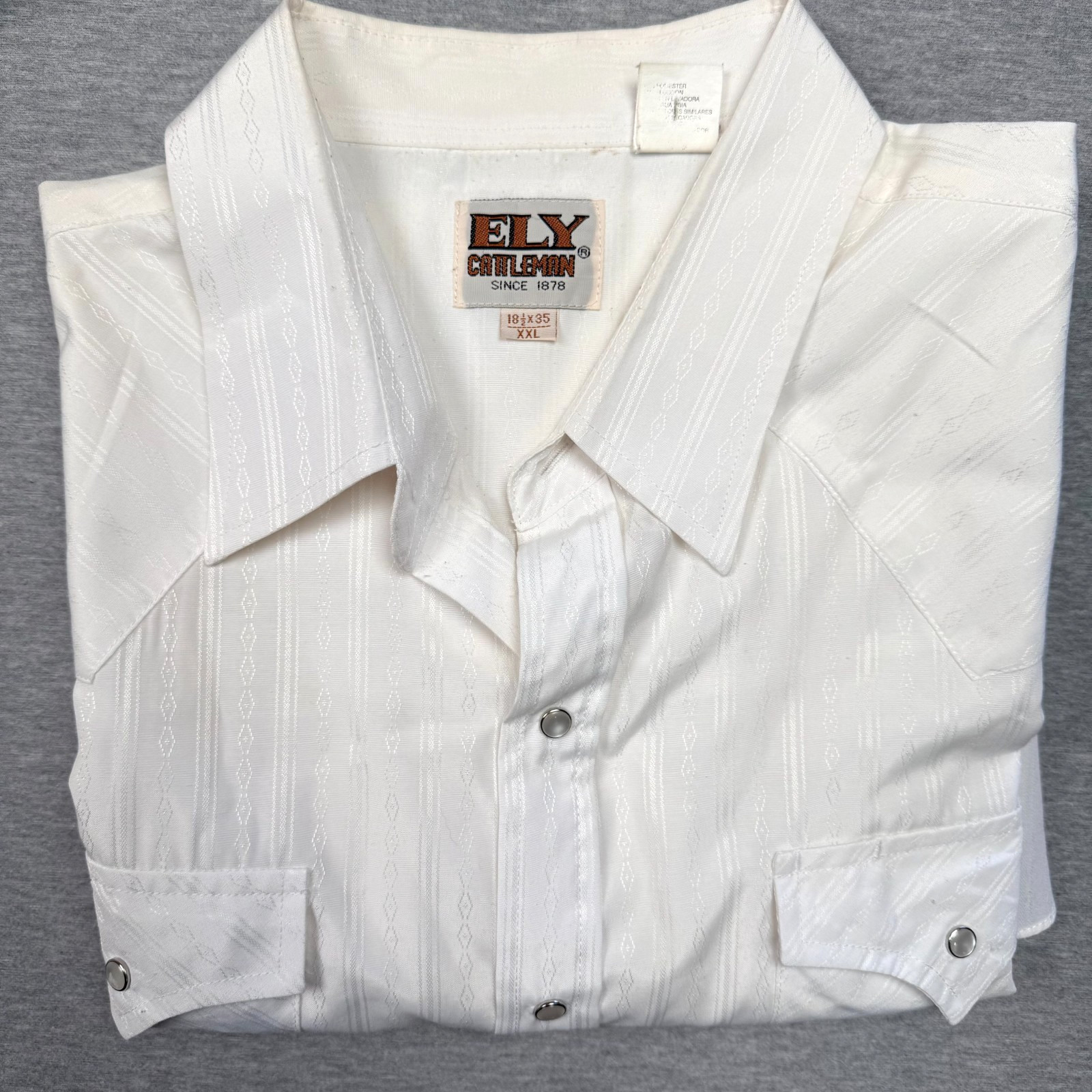 Ely Cattleman Shirt Mens 2XL White Western Pearl Snap Tonal Jacquard 18.5 x 35