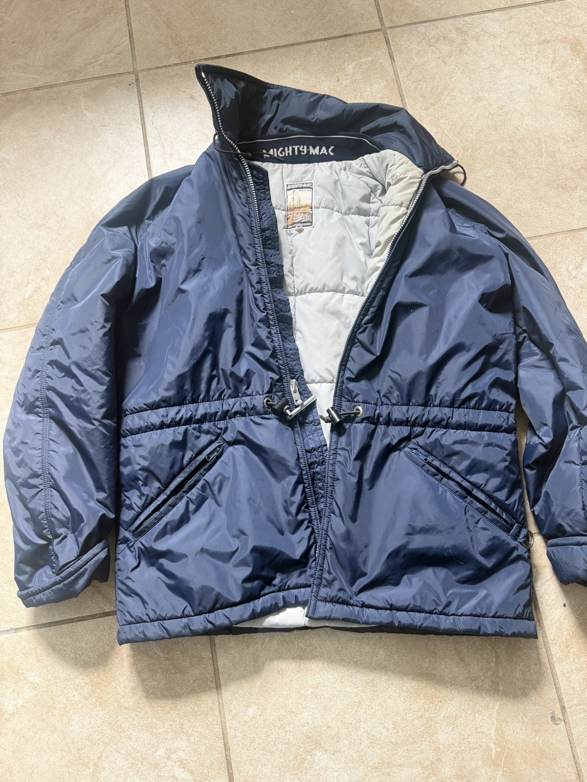 Mighty-Mac Men’s Blue Down Puffer Jacket Full Zip Toggle Stand Collar Lined 42