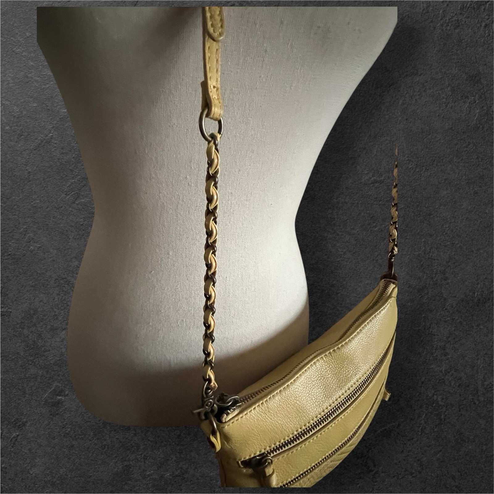 Elliott Lucca Pebbled Leather Buttery mustard color Crossbody Handbag.