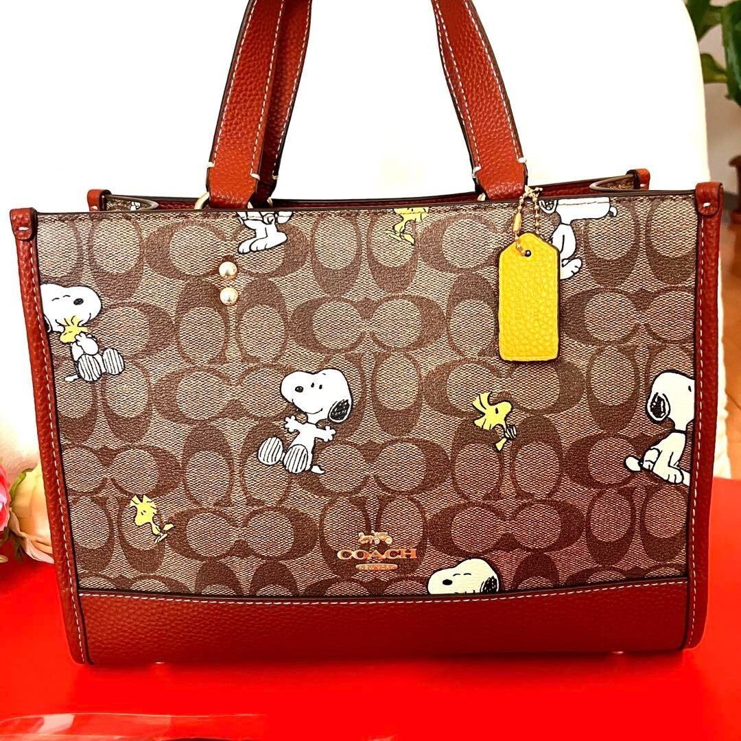 COACH CE862 x Peanuts Shoulder Tote Bag Dempsey Carryall Snoopy Woodstock New