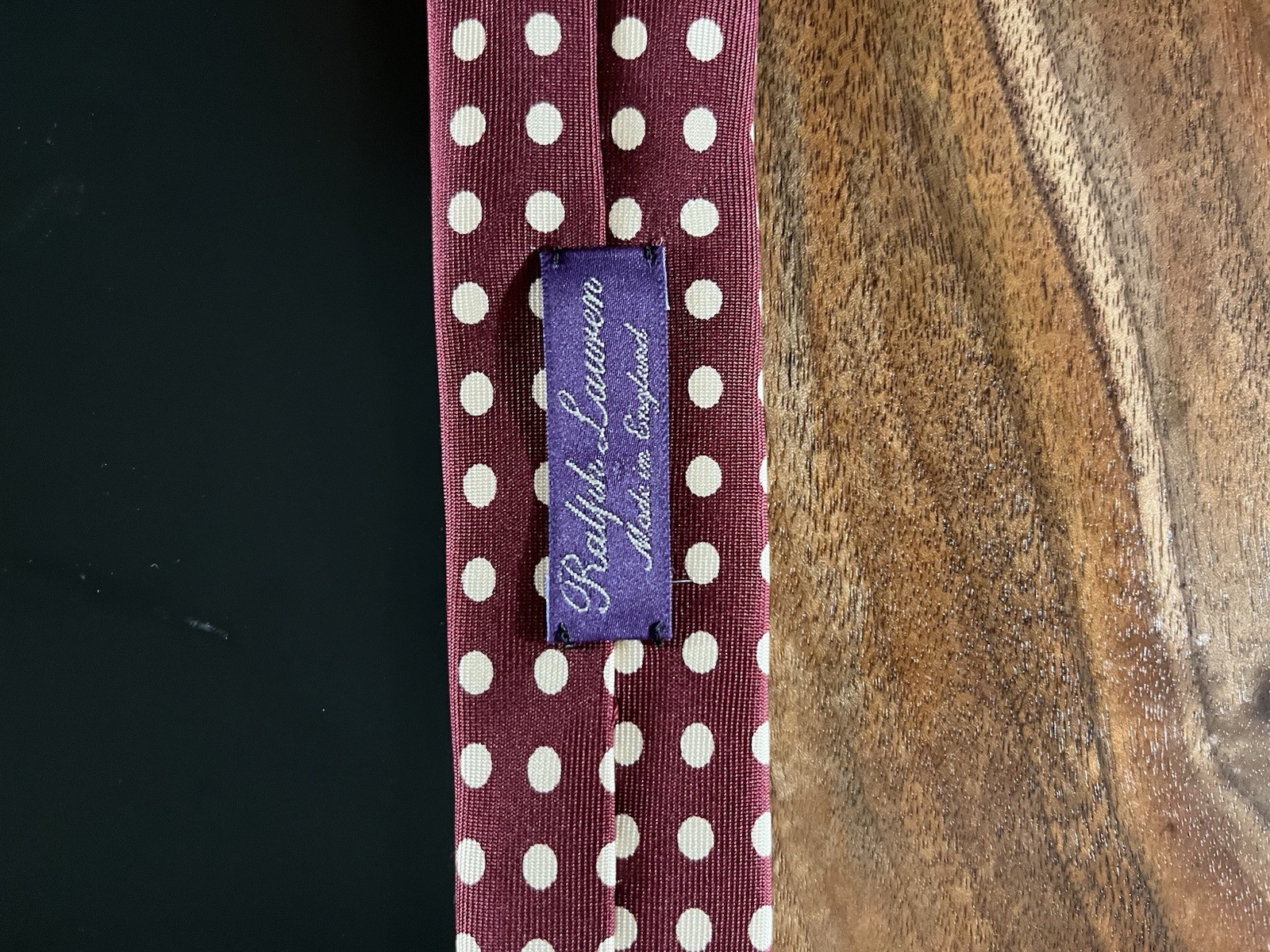 Vintage 90s Ralph Lauren Purple Label Silk Tie Polka Dot Made In England 3.5″