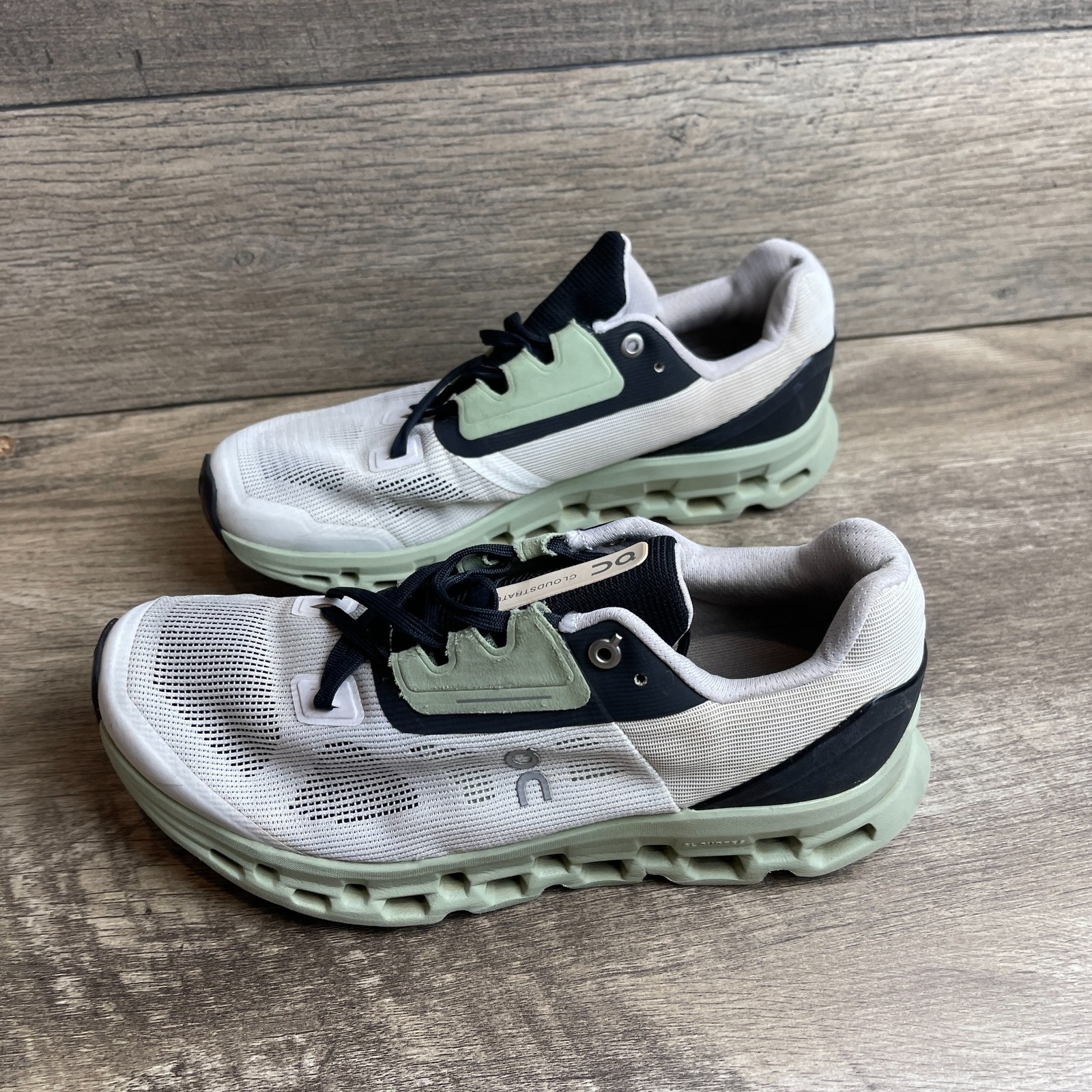 On Cloudstratus 39-98997 Women 9 Running Shoes White Black Sage Athletic Sneaker