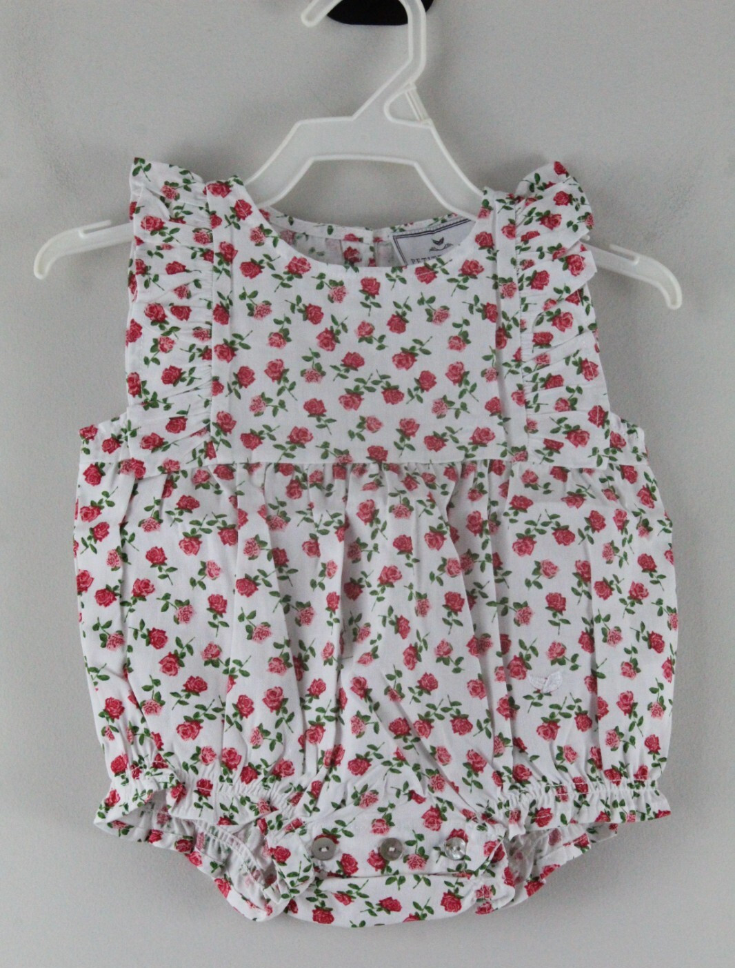 Petite Plume Infant’s Twill Ruffled Romper in Petite Petals 0/3 Months White NWT