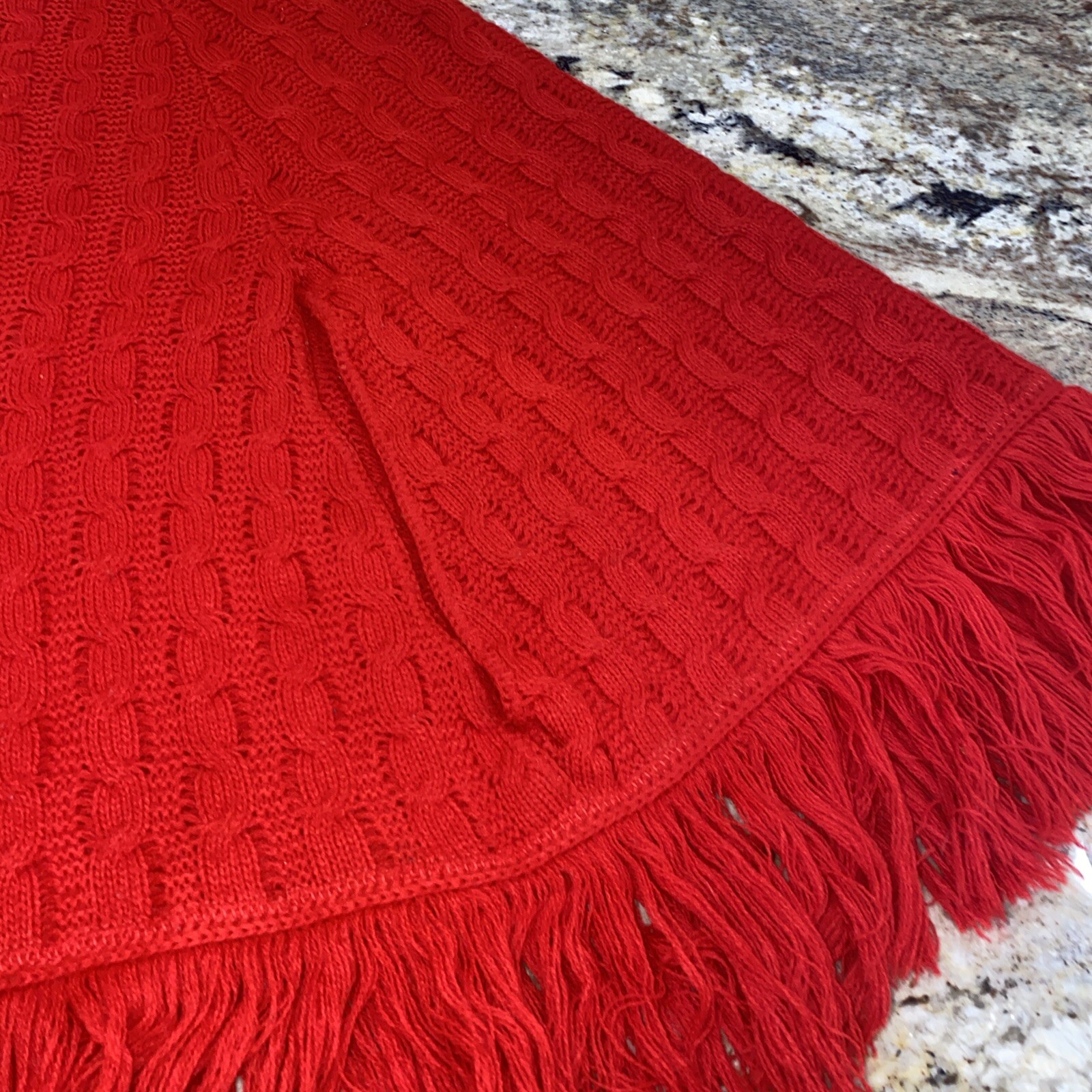 Montgomery Ward Button Up Acrylic Knit Poncho Fringe Red Vtg 70’s Sweater