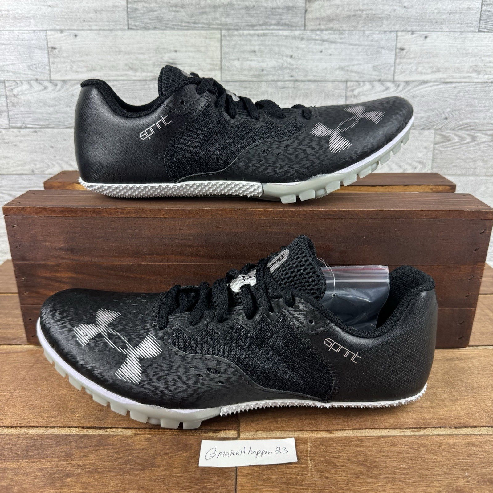 Under Armour U Kick Sprint 4 Track Spikes Black White 3025461-002 Men Size 11.5