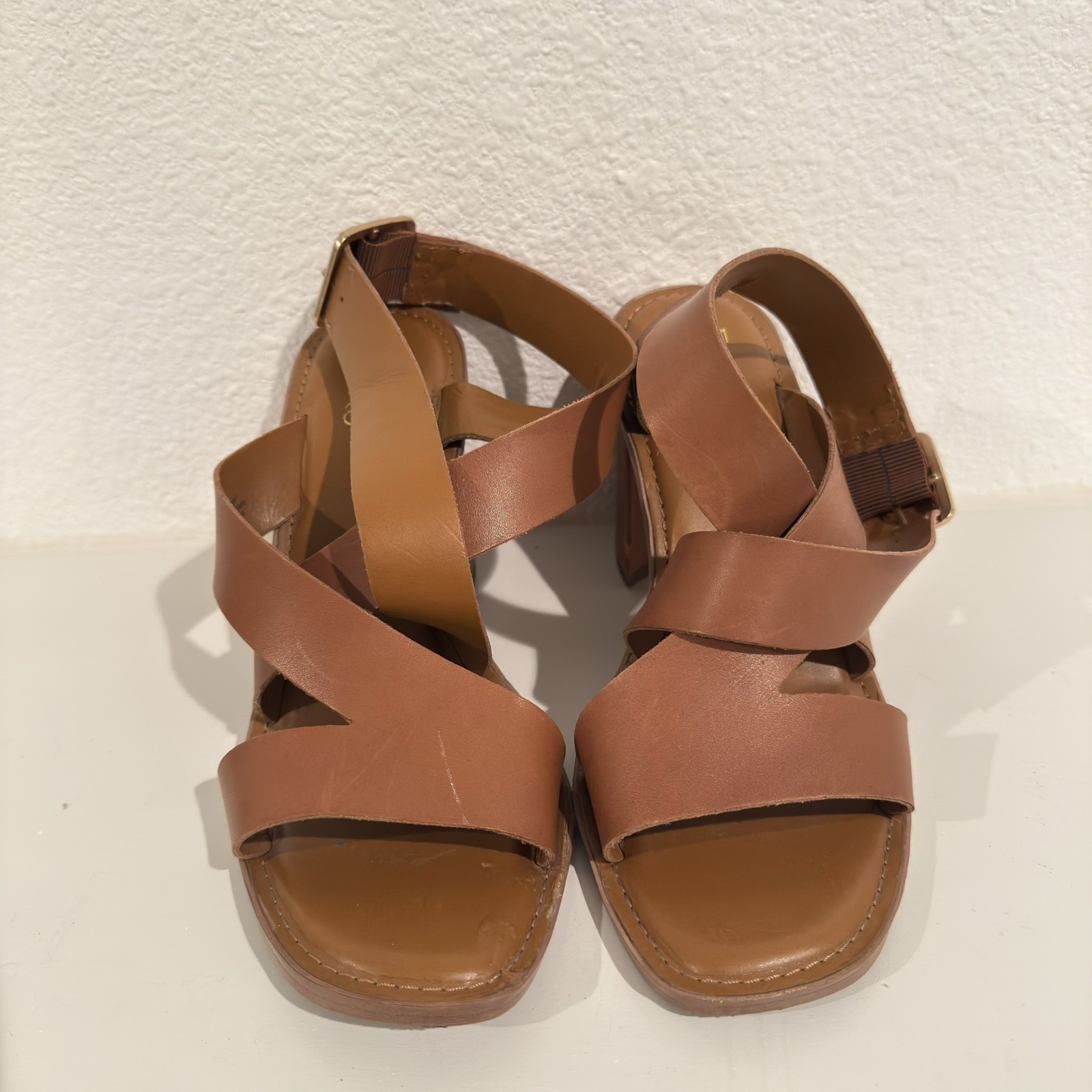 Franco Sarto Cache Womens 10M Brown Leather Block Heel Slingback Sandals Strappy