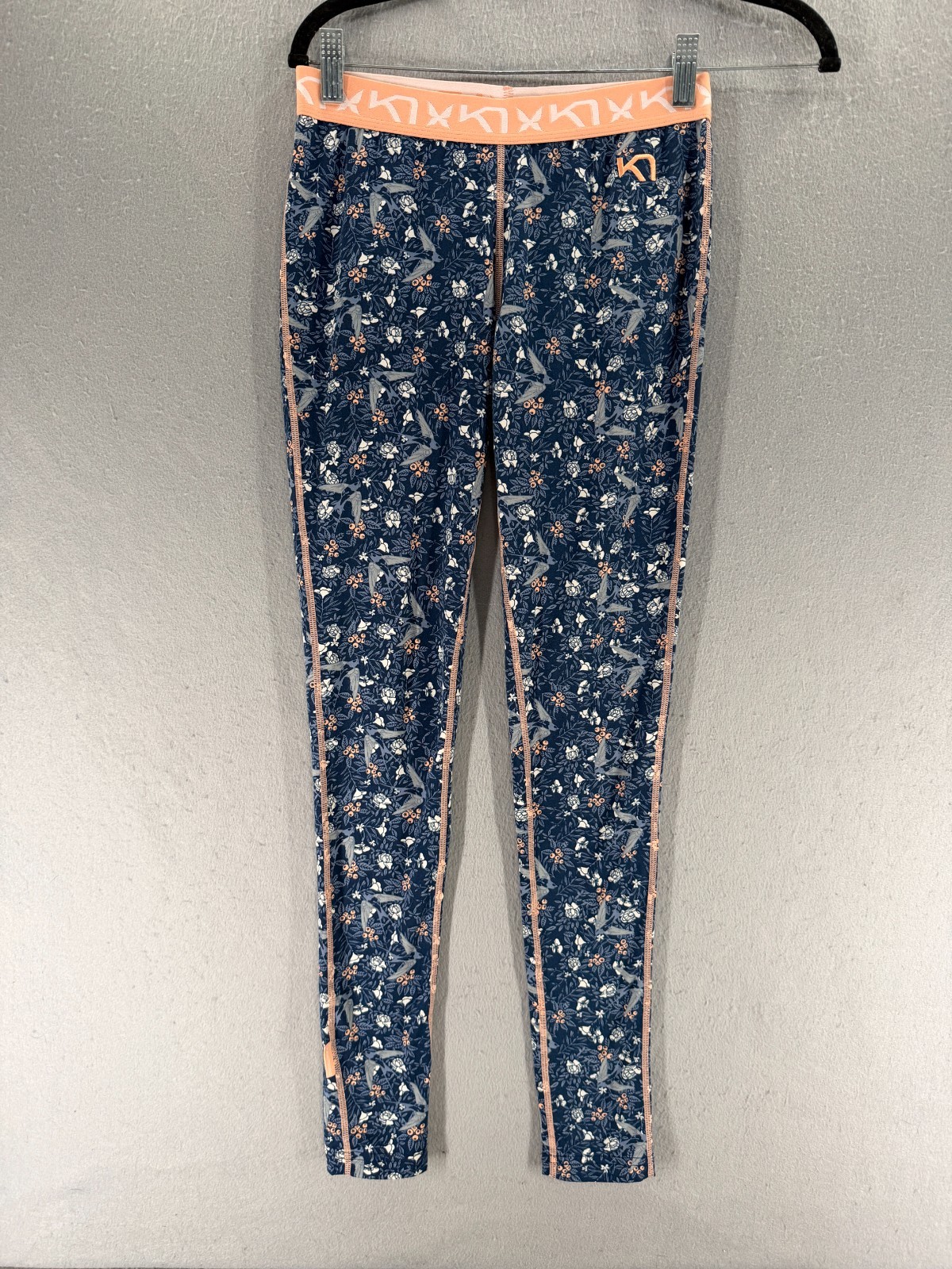 Kari Traa Baselayer Leggings Womens S Fryd Pink Blue Floral Bird Print 4-Way