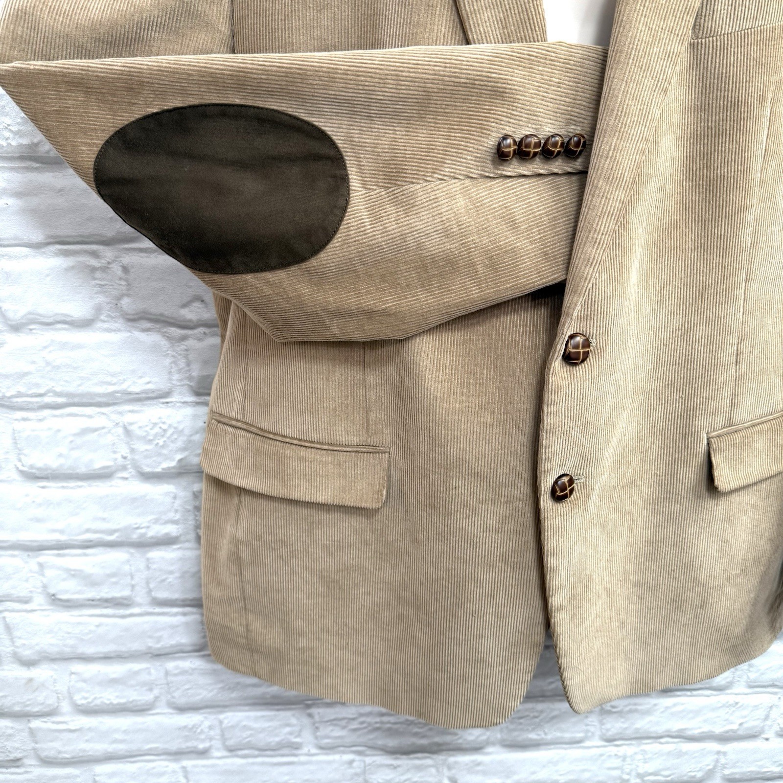 Vtg Chaps Corduroy Blazer Sport Coat 46R Elbow Patches Sport Coat Tan Suit Jacke