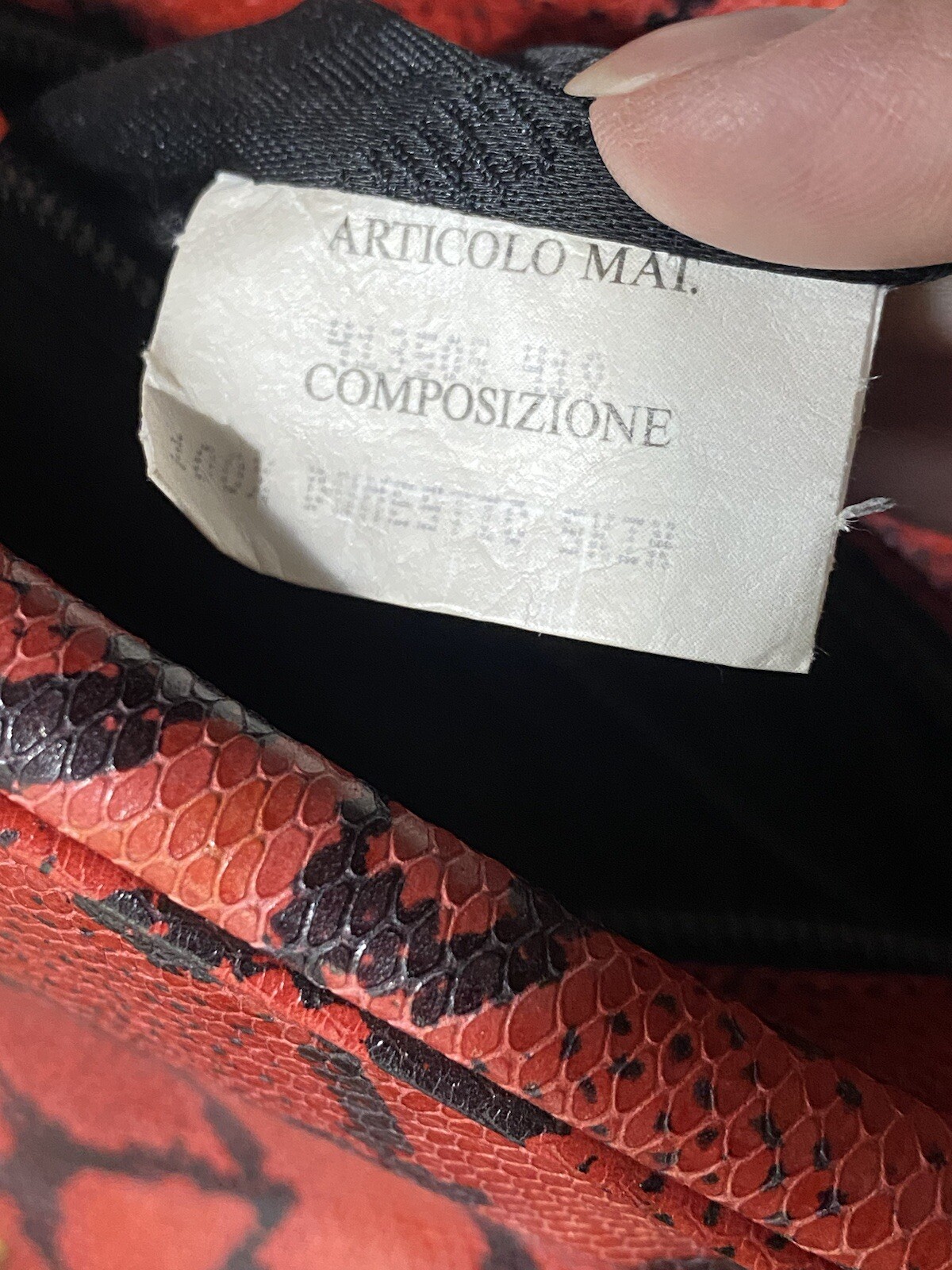Vintage Moschino Red And Black Boa Snakeskin Handbag Redwall Made in Italy