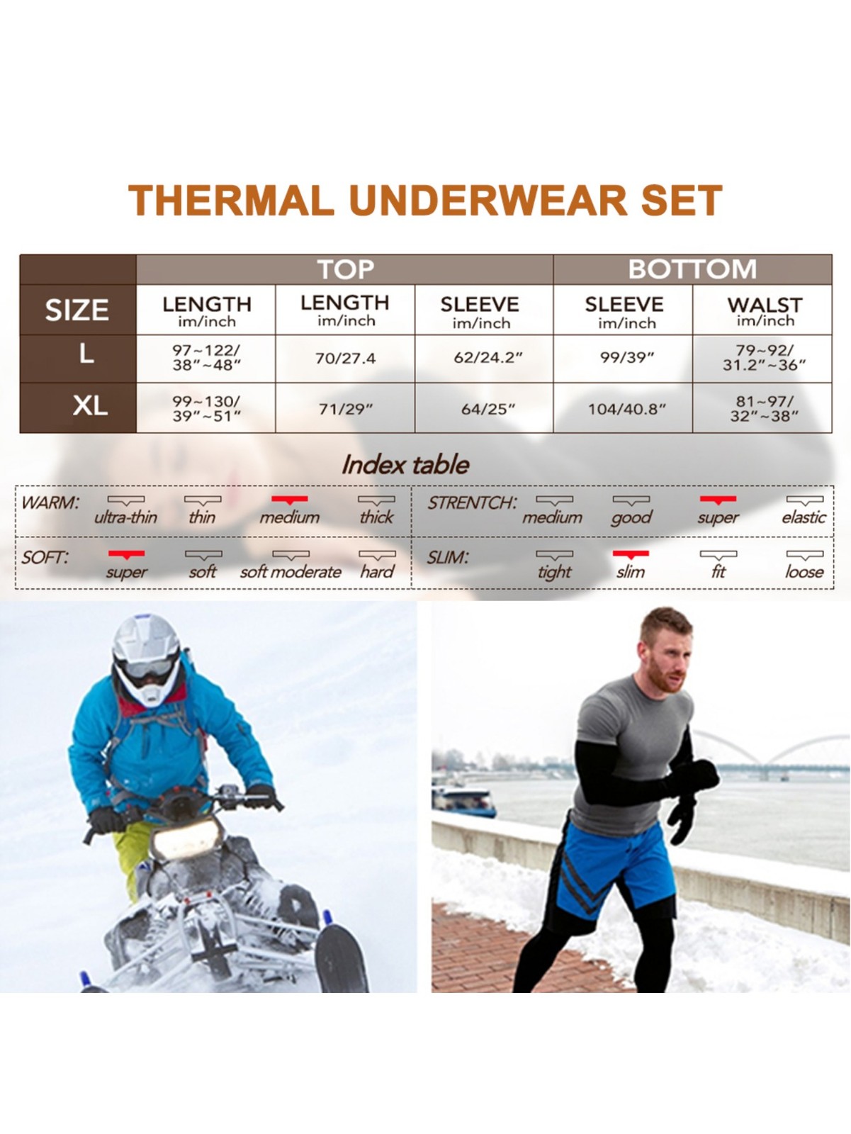 Thermal Underwear for Men Long Johns Fleece Lined Base Layer Set Lightweight USA