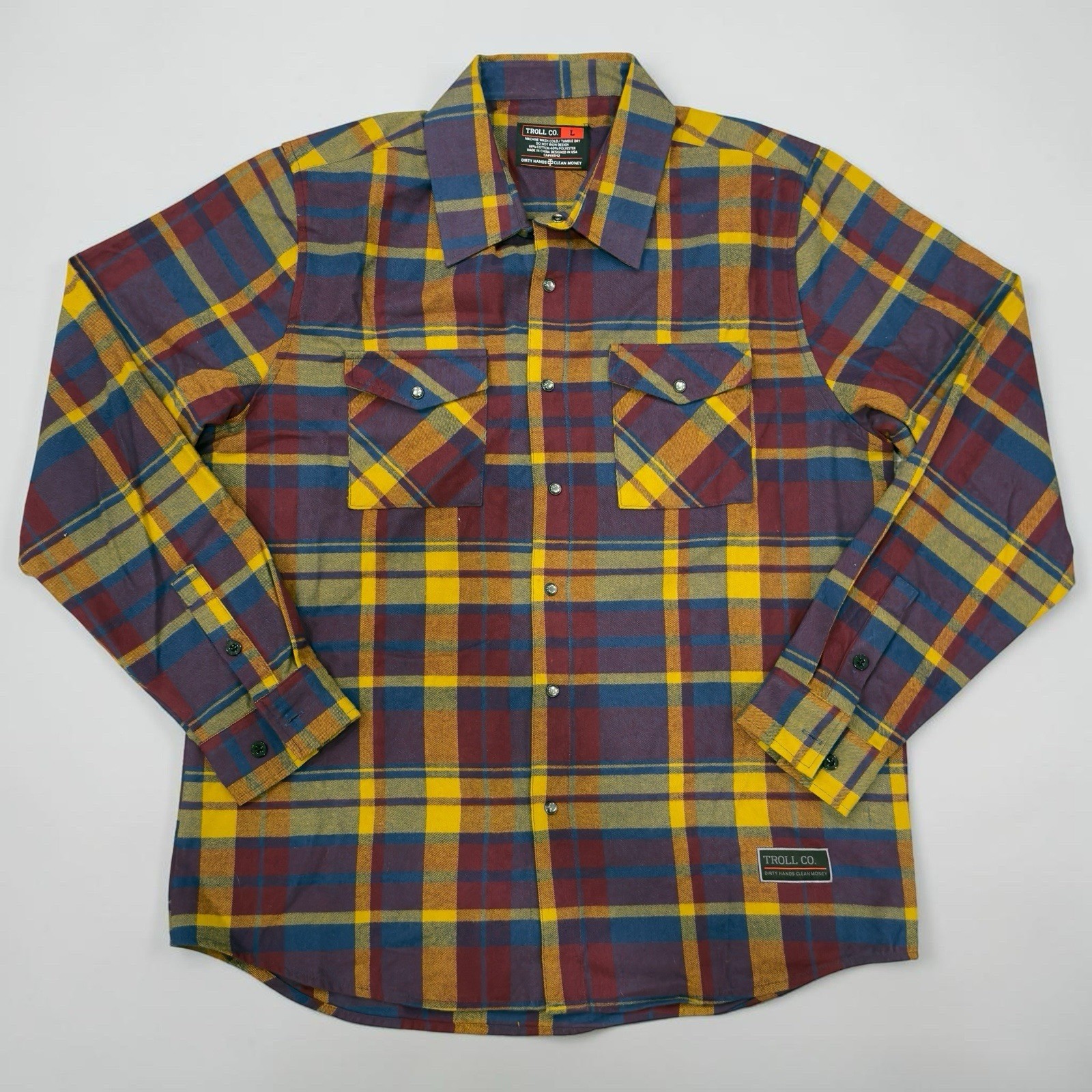 Troll Co Flannel Shirt Mens Large Plaid Snap Front Workwear Cotton Blend