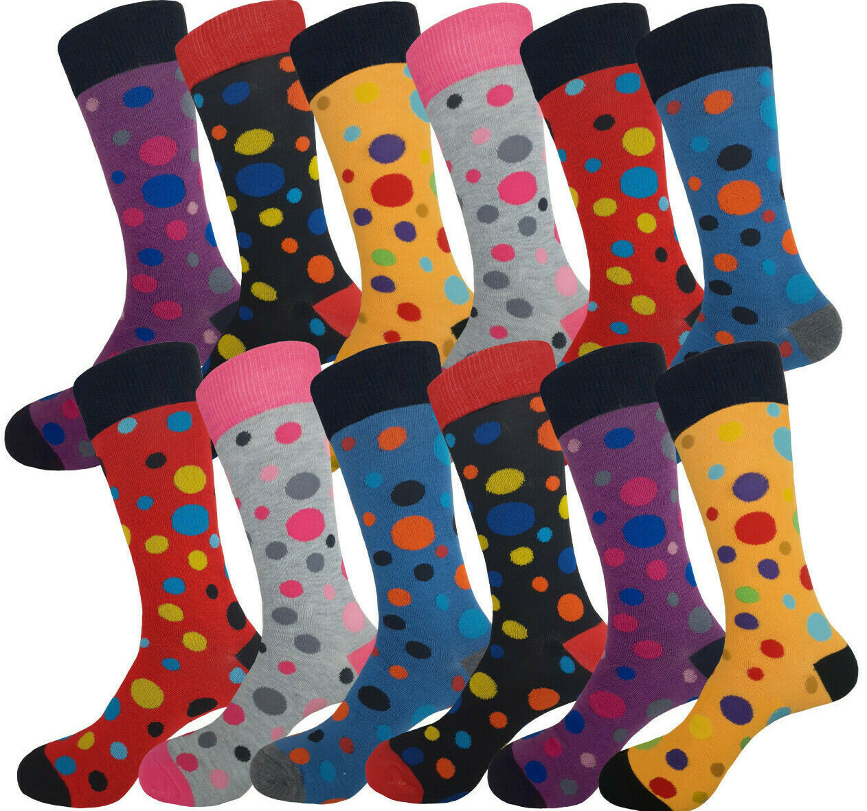 12 PK DRESS SOCKS FISRT QUALITY MULTI COLOR POLKA DOTS COTTON SOCKS 10-13