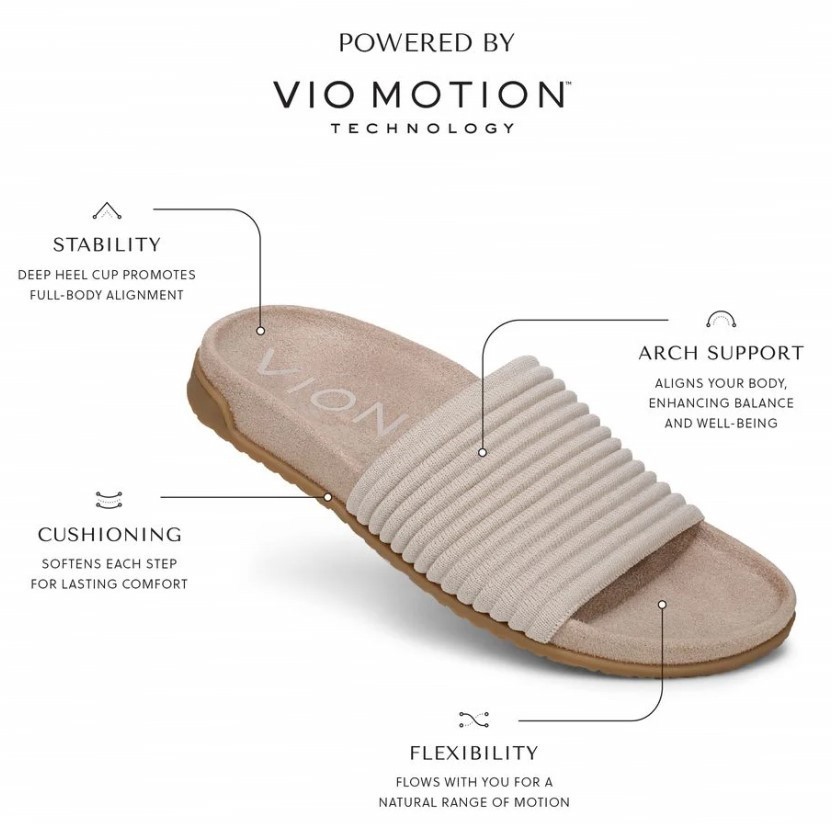 VIONIC Women Evie Knit Slide Sandal, Vapor Silver (NEW)