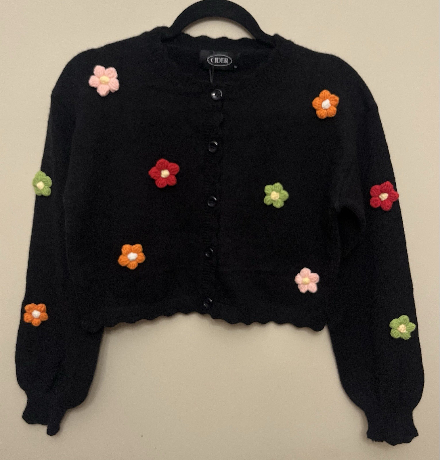 NWT Cider 3D Flowers Button Up Cropped Cardigan Women’s Size Medium Cottagecore