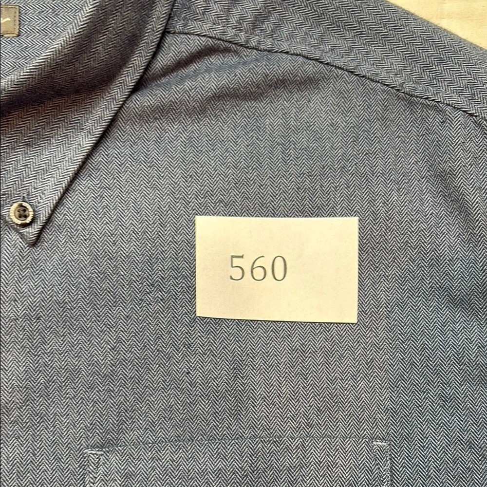 Eddie Bauer 3XL Blue Herringbone Cotton Button Down Shirt Classic Fit Long Slv