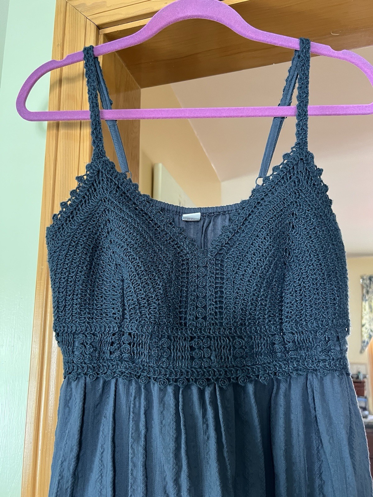 Old Navy Maxi Dress Womens Small Petite Tidewater BlueCrochet Bodice Cotton Boho
