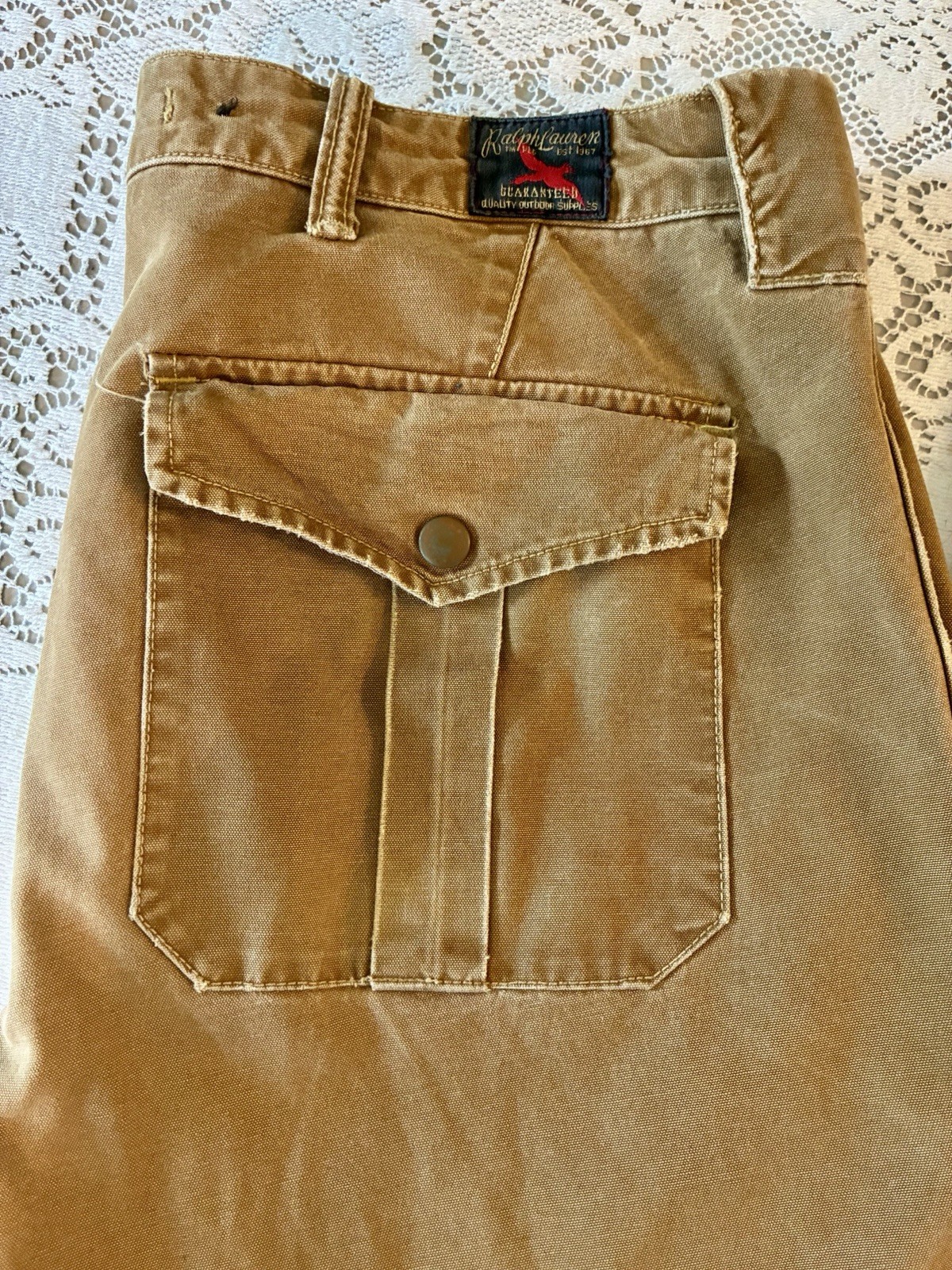 Vintage Polo Ralph Lauren Double Knee Waxed Canvas Pants Hunting Tan 34×32