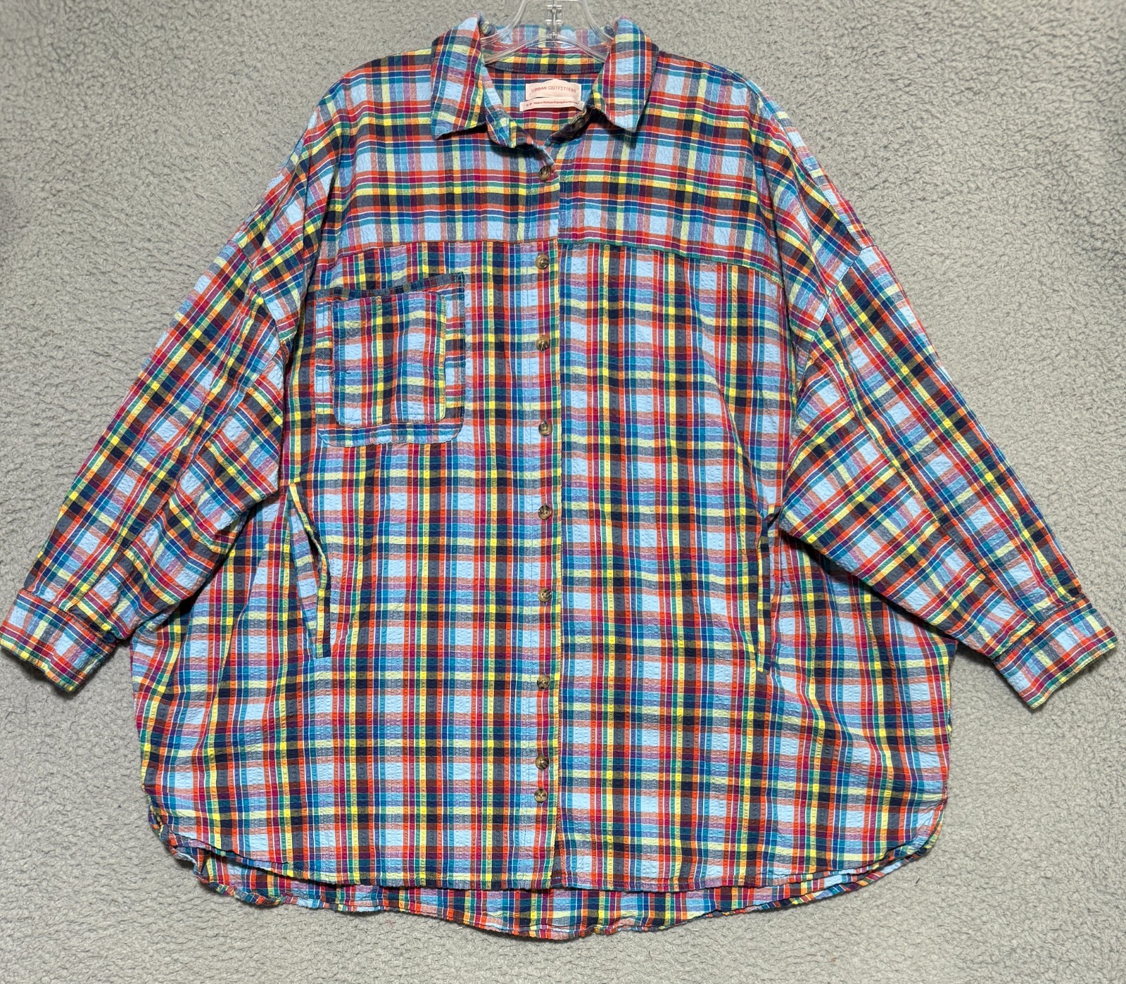 Urban Outfitters Bryce Seersucker Long Sleeve Pockets Oversized Tunic Size Small