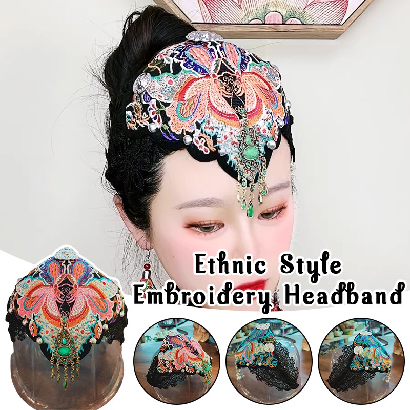 Ethnic Style Embroidery Headband Wide-Brimmed Dance Hair Accessories Props