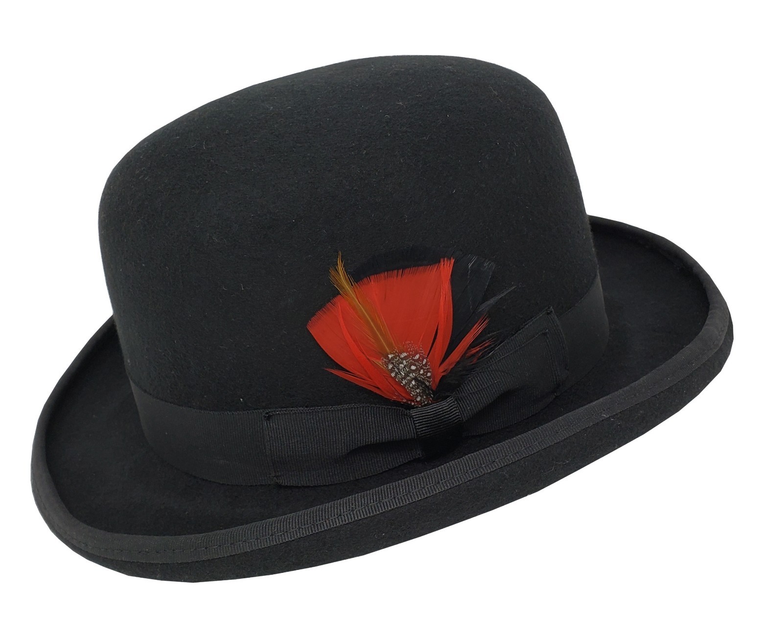Different Touch 100% Wool Felt Derby Bowler with Removable Feather Fedora Hats