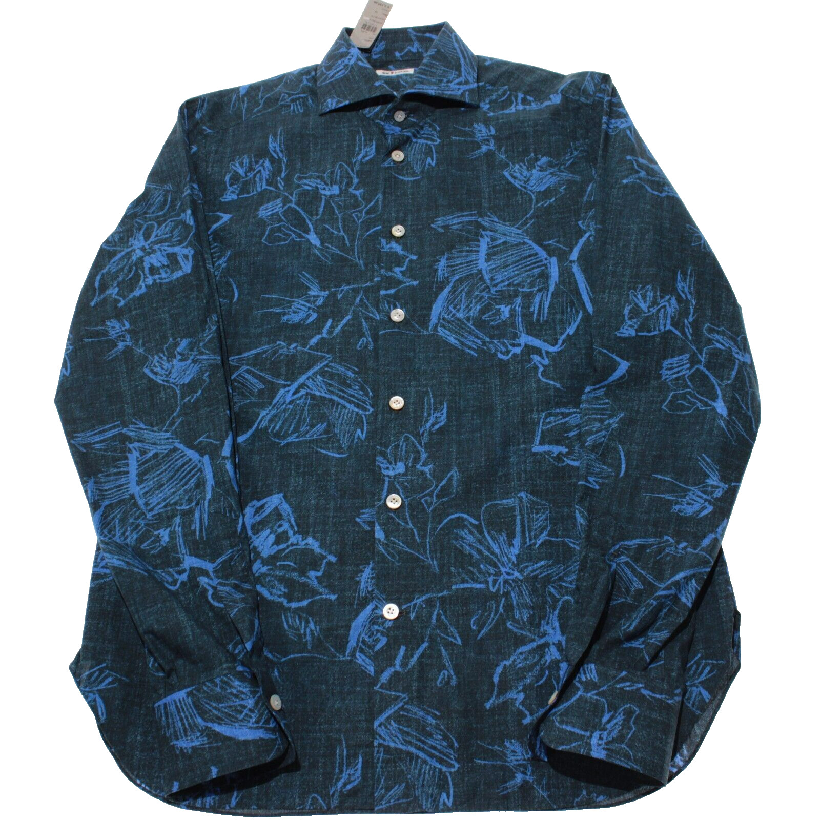 Kiton NWOT Casual Button Down Shirt Size Medium in Shades of Blue 100% Cotton