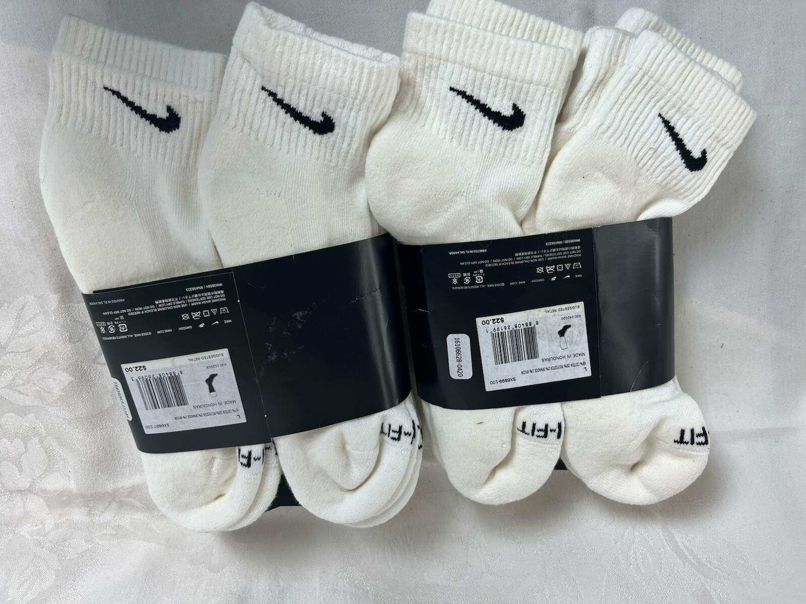 Nike Everyday Plus Cushion 8-12M/10-13W X6-PK, White/Black SX6897-100 LARGE