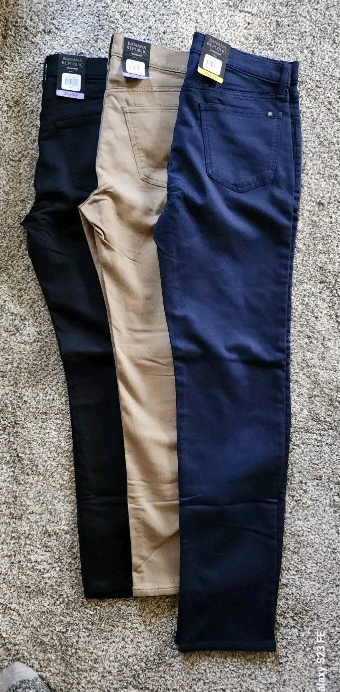 NWT Mens Banana Republic 5 Pocket Slim 98% Cotton BLUE BLACK TAN 30-40”