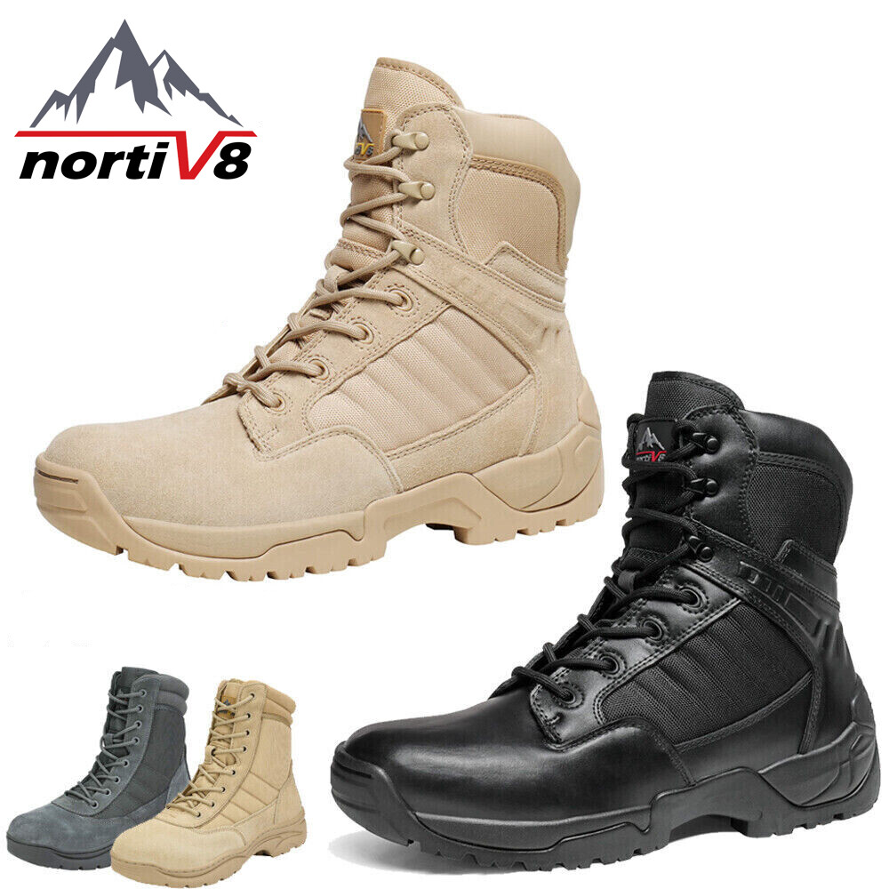 NORTIV 8 Men’s Military Tactical Work Boots Side Zipper Leather Combat Boots