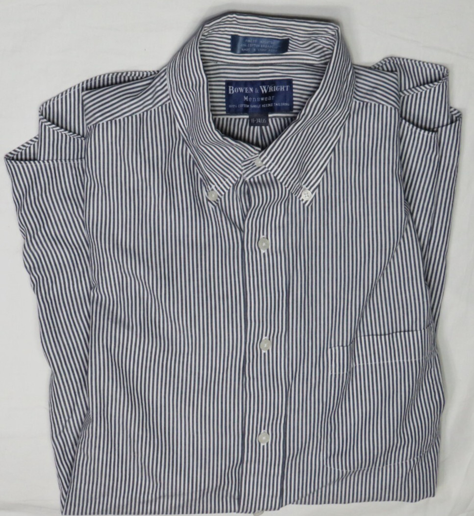 BOWEN & WRIGHT MENSWEAR 16 34/35 WHITE BLACK STRIPE OXFORD SHIRT BROADCLOTH