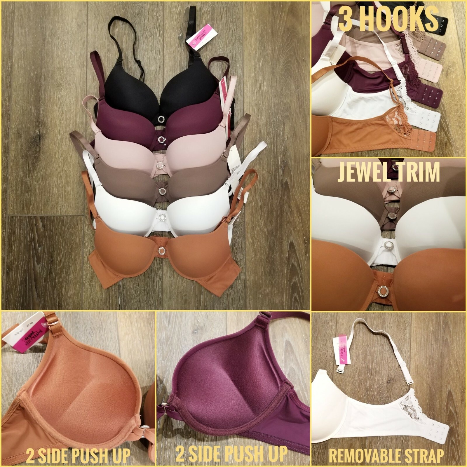 Extreme Ultimate Padding Power Lift Add 2 Cup Sizes Push Up Removable Strap Bra