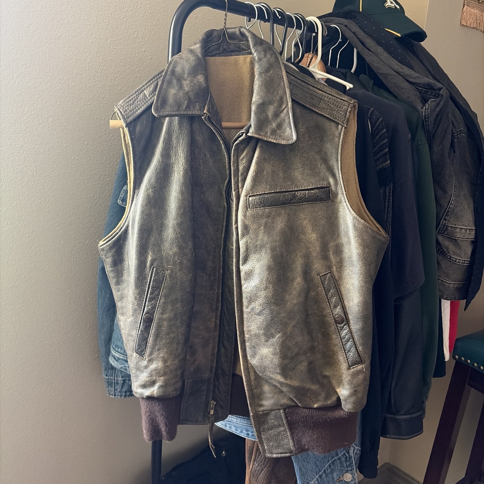 1980s Banana Republic Leather Bomber Vest Jacket Size Large