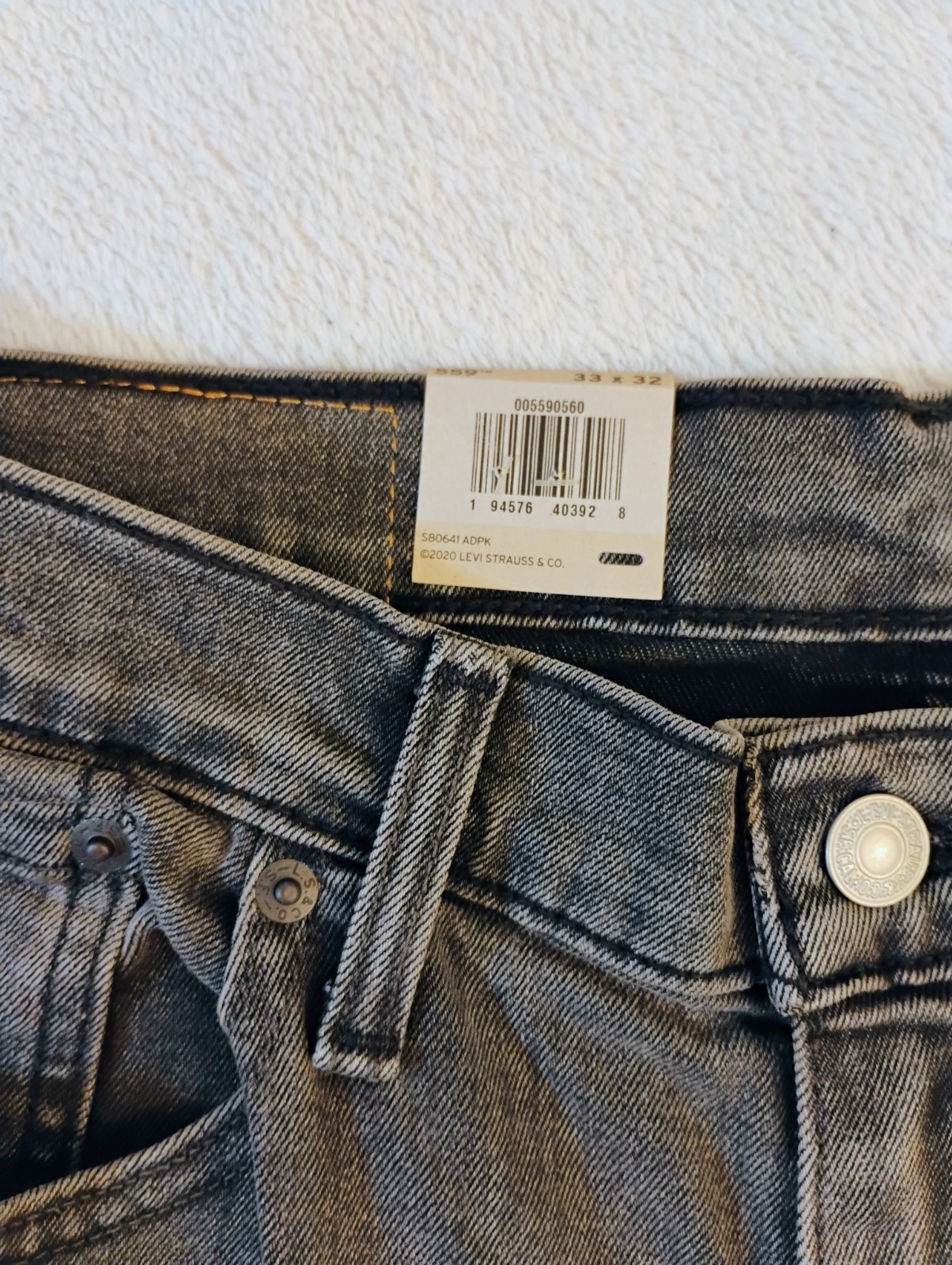 New 33×32 Levi’s 559 Stretch Jeans in Grey ~ Straight Relaxed Stretch 65% cotton