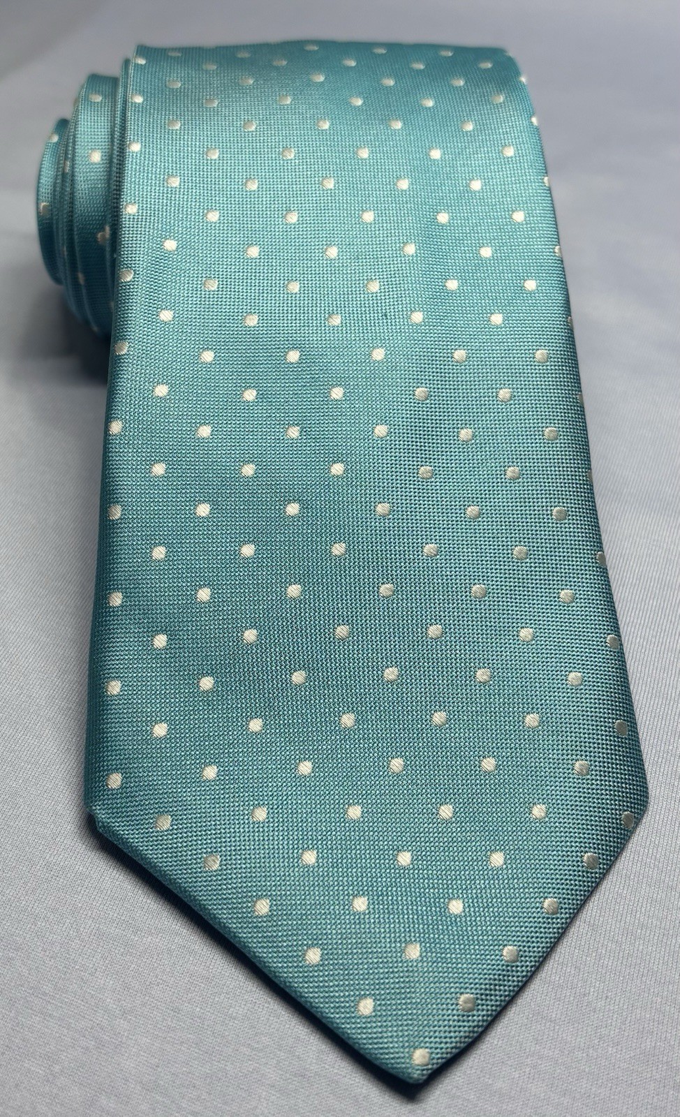 Haspel Lustrous Silk Tie Soft Mint Color With Pin Dot Design 60″ X 3.5″
