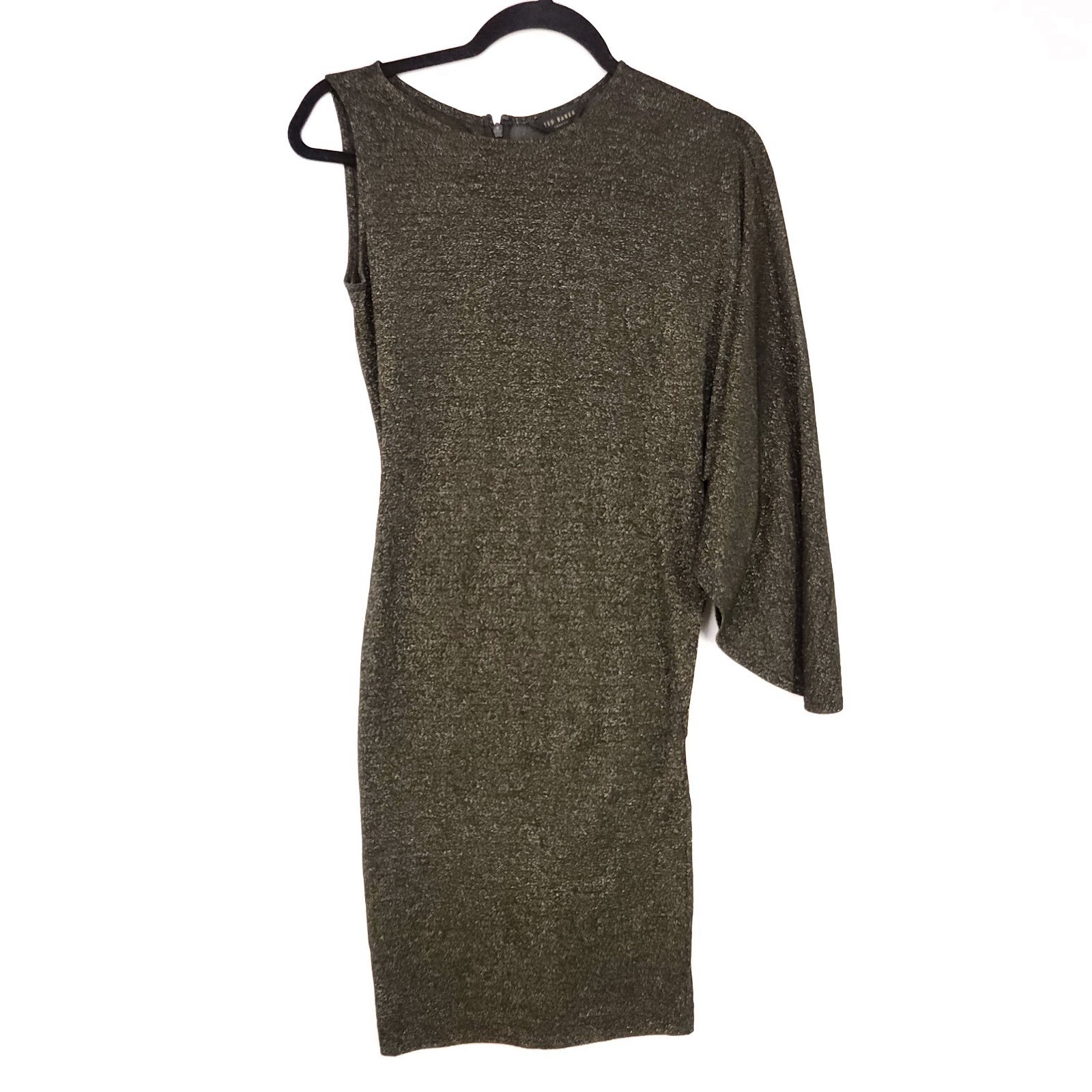 Ted Baker One Shoulder Sheer Bodycon Size 0 Gold Sparkle *NO Lining