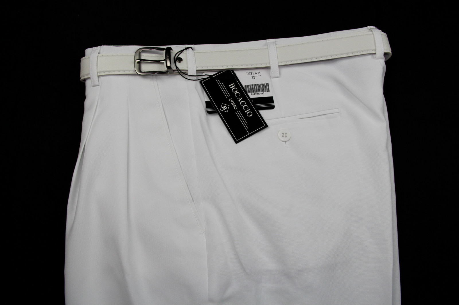Mens Trousers White Dress Pants Pleated Slacks W/ White Belt New Sizes 30 to 42