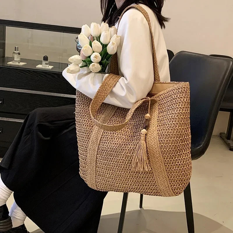 Elegant Ladies Straw Woven Handbag Women Holiday Beach Commute Casual Tote