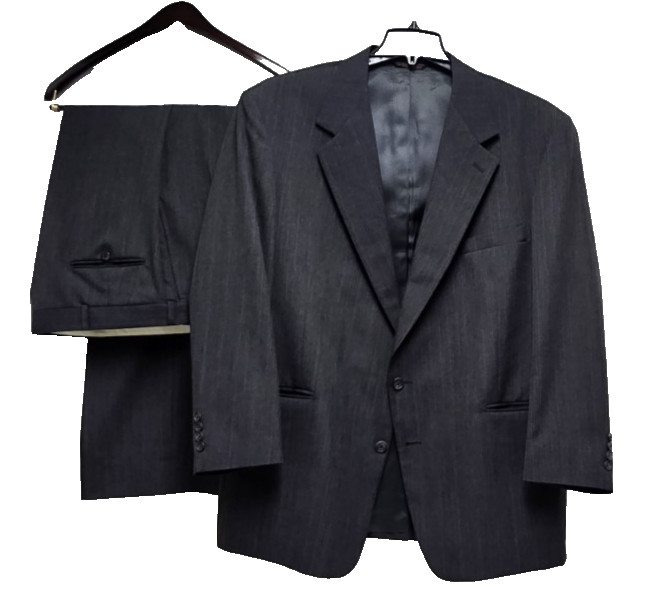 LaCrosse Larsón Florine Mens 48R 42×29+ 2 Pc Charcoal Pinstripe Suit USA Vintage