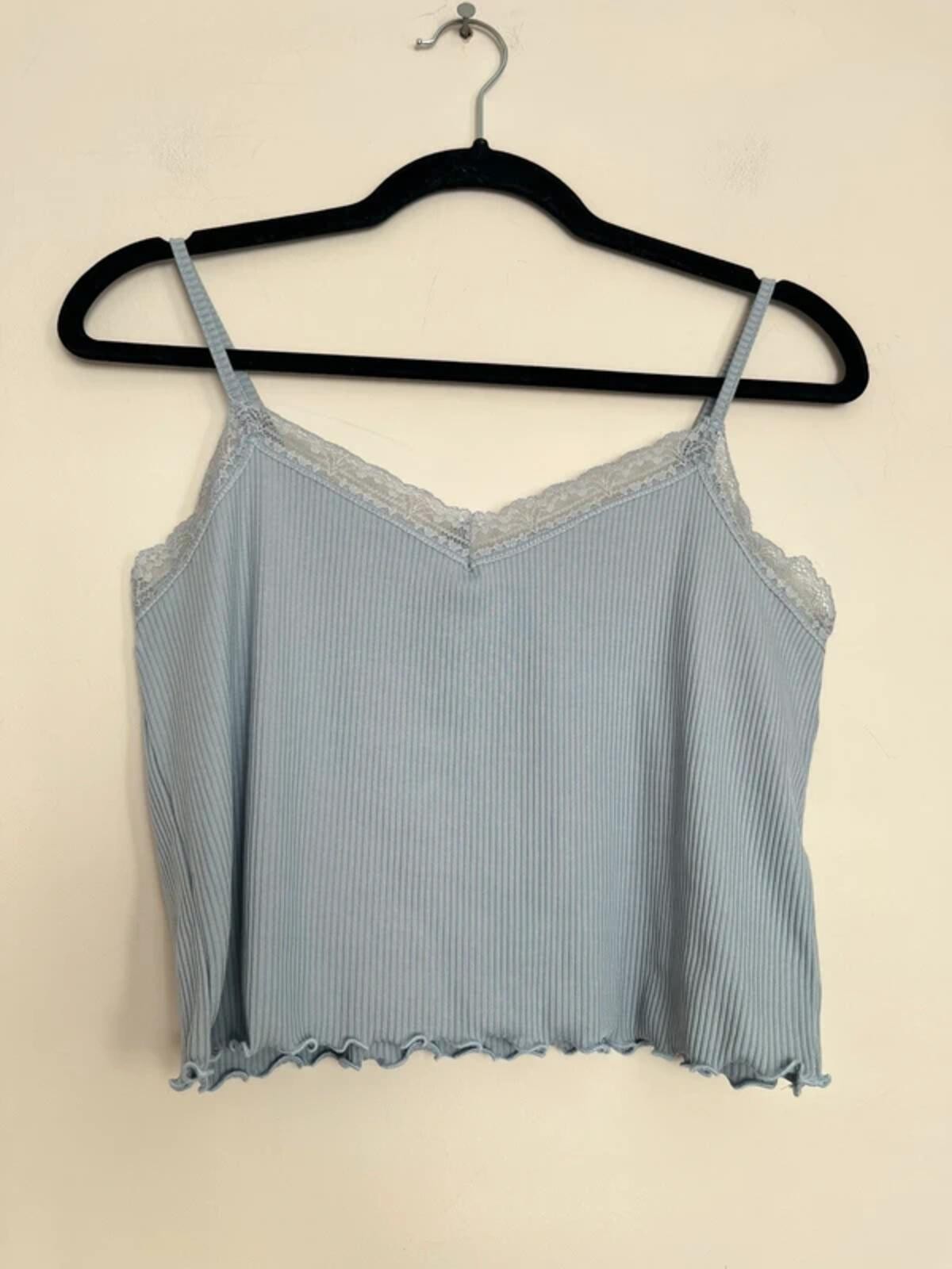 Primark Blue Lace Trim Ribbed Cami Top – Size M, UK 12/14